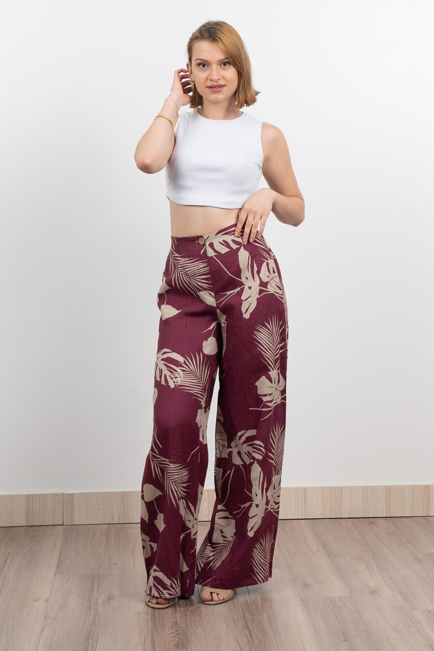 Keten Yüksek Bel Pantolon 30289
