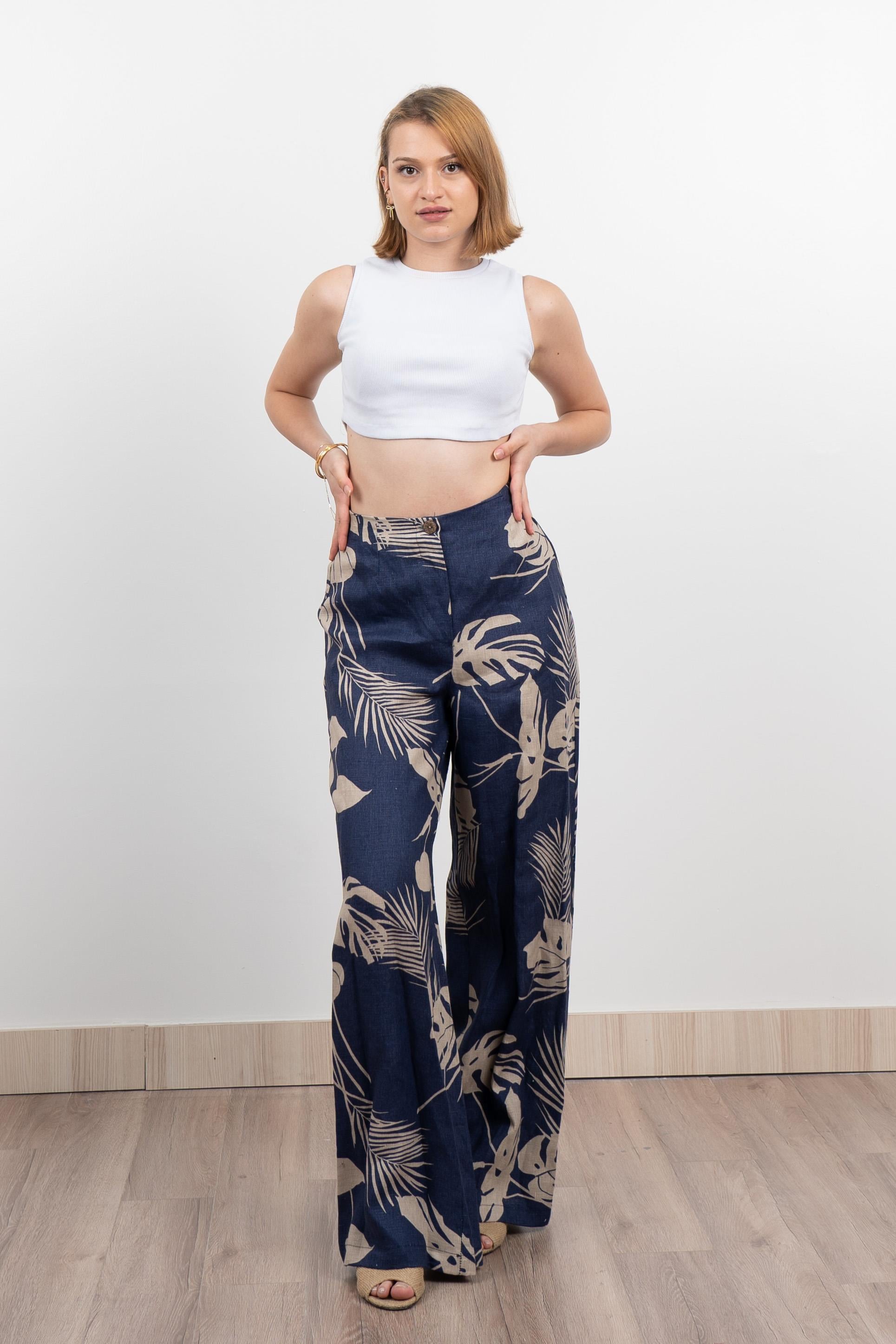 Keten Yüksek Bel Pantolon 30289