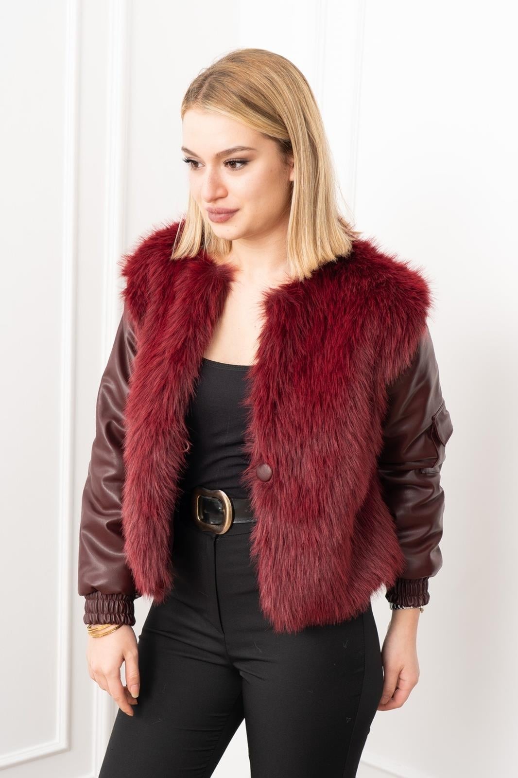 NOA DERİ KOLLU PELUŞ MONT
