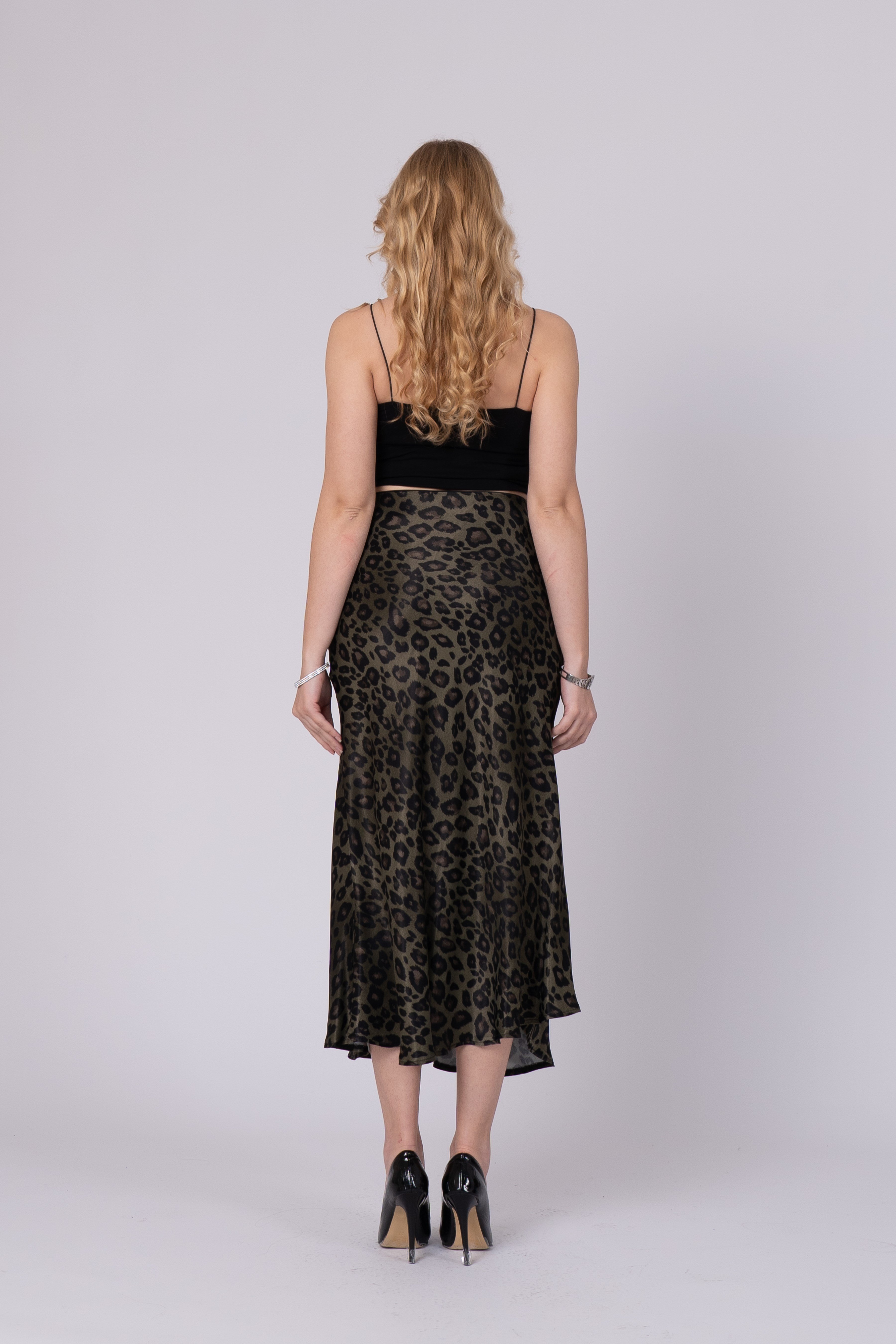 Saten Leopar Desen Beli Lastikli Etek 6718
