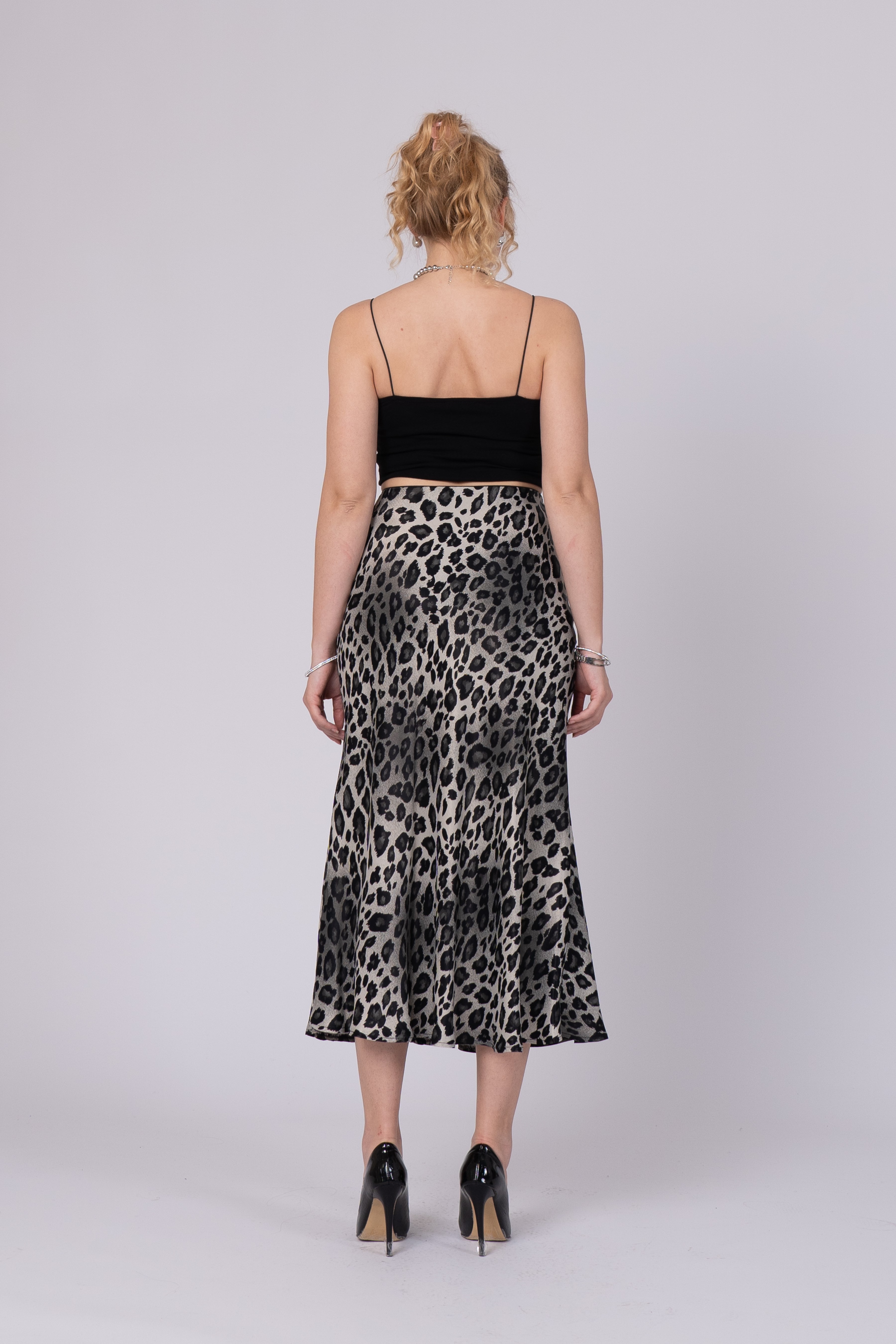 Saten Leopar Desen Beli Lastikli Etek 6718