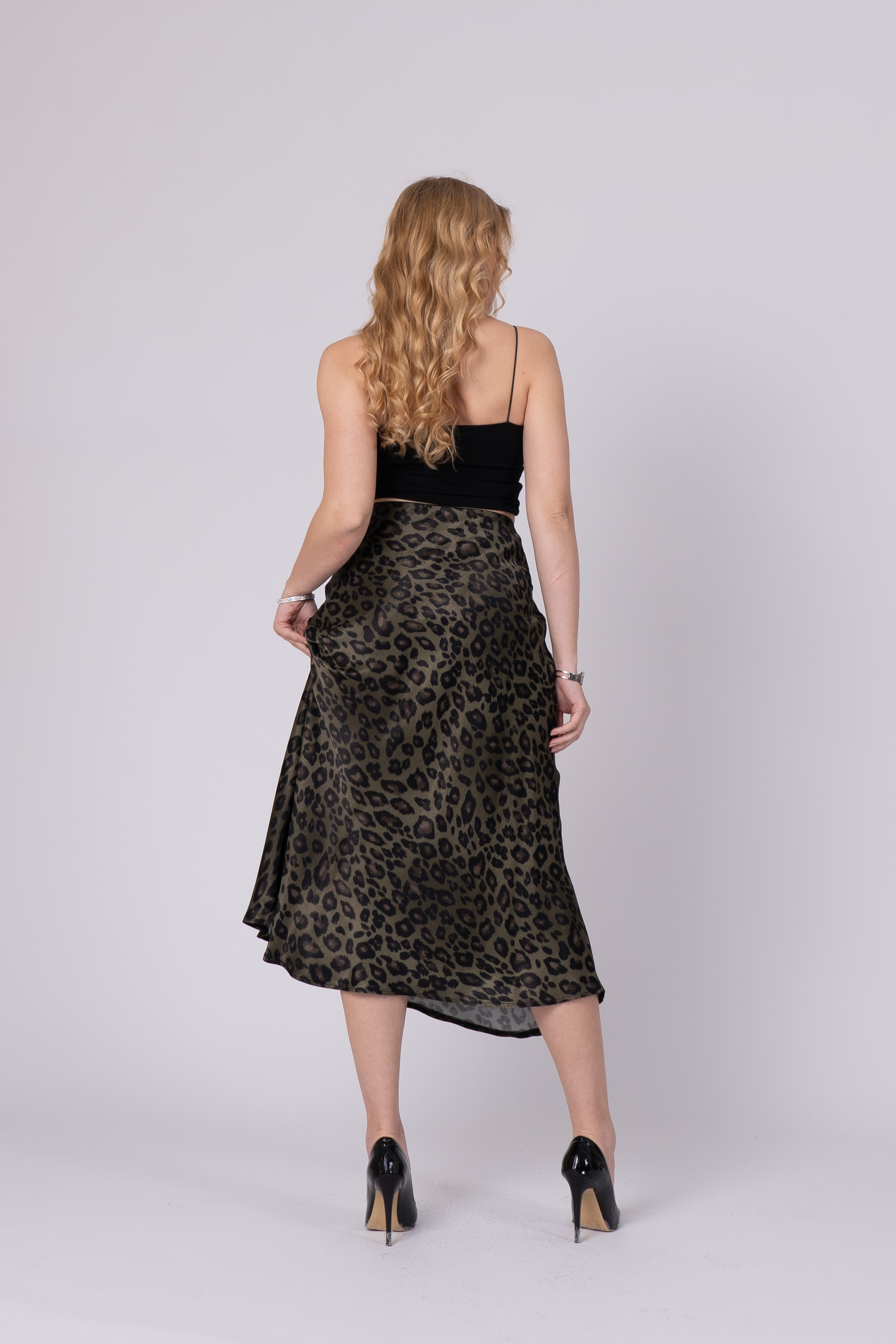 Saten Leopar Desen Beli Lastikli Etek 6718