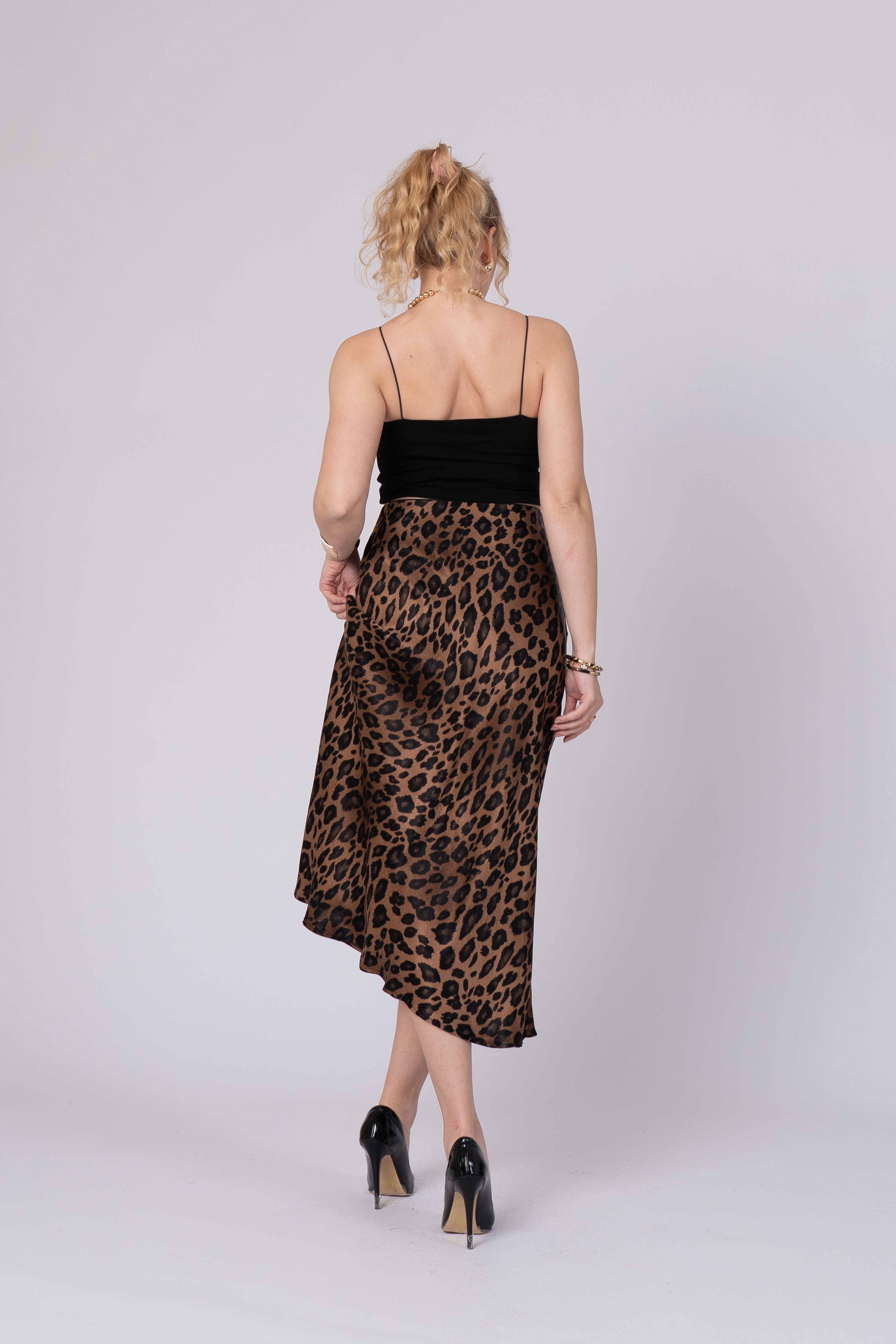 Saten Leopar Desen Beli Lastikli Etek 6718