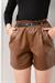 Beli Lastikli Kemerli ve Cepli Şardonlu Deri Şort 30321