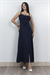 Göğüs Büzgülü Önden Yırtmaçlı Askılı Uzun Elbise 50322