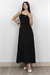 Göğüs Büzgülü Önden Yırtmaçlı Askılı Uzun Elbise 50322