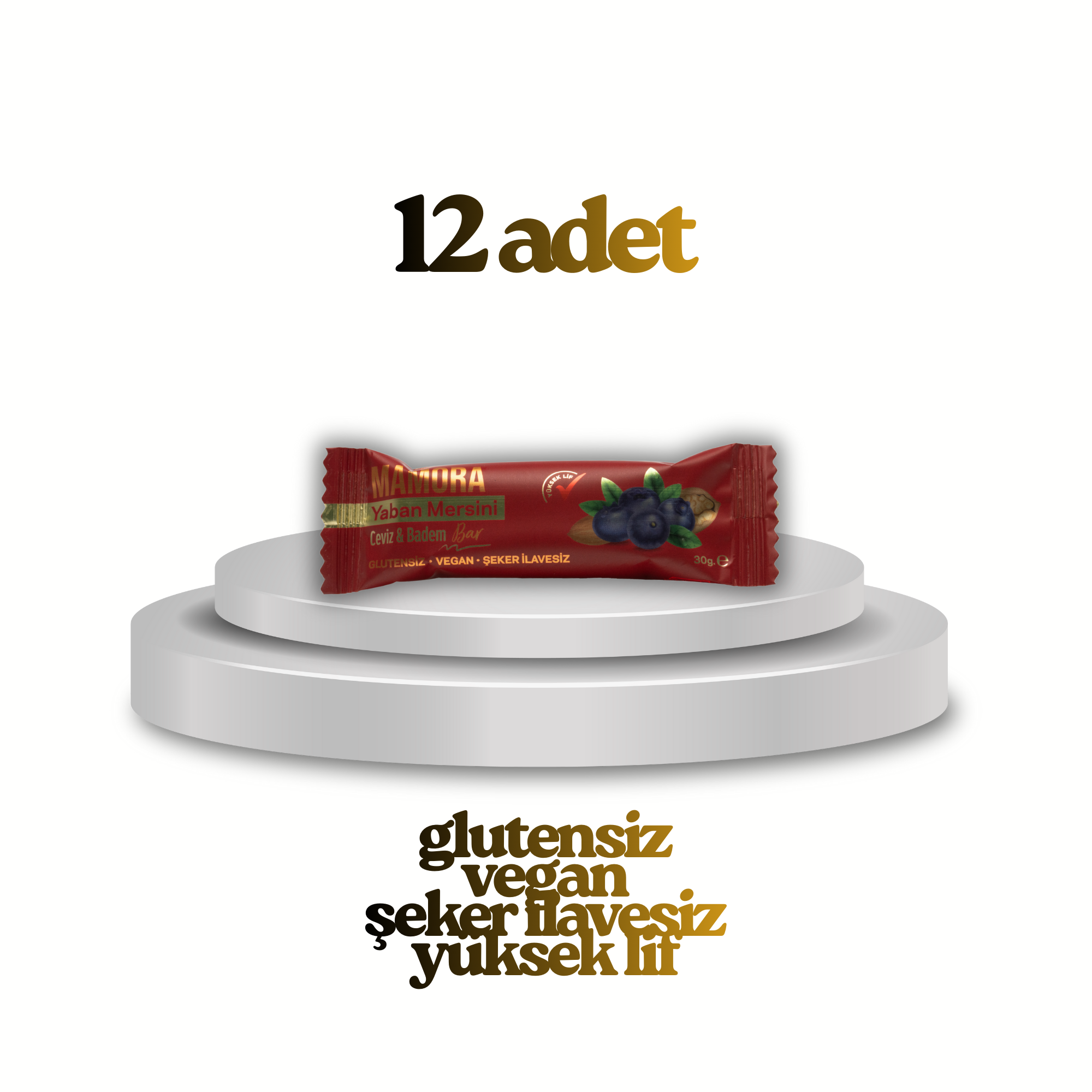 MAMORA Bar 12'li Yaban Mersini, Ceviz & Badem Bar