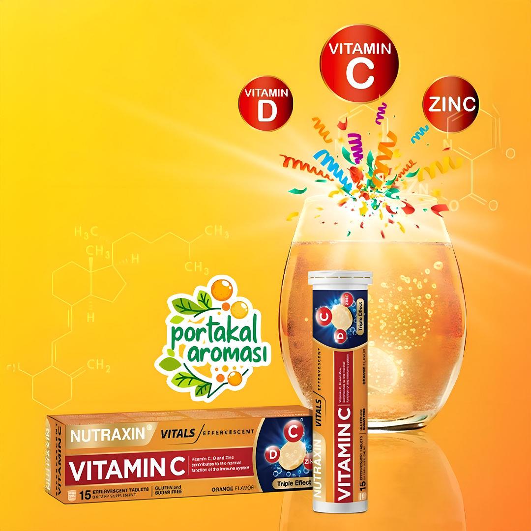 Nutraxin Vitamin C-D-Zinc 15 Efervesan Tablet