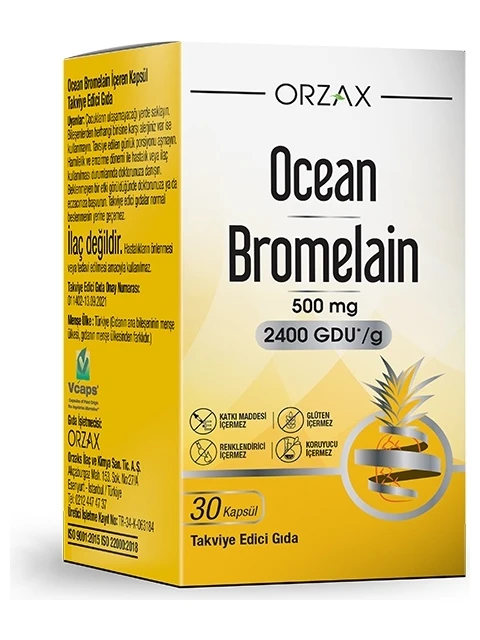 Orzax Ocean Bromelain 500 Mg Takviye Edici Gıda 30 Kapsül