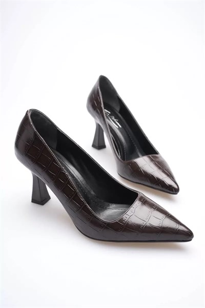 Acı Kahve Kroko Topuklu Kadın Stiletto TR20MS02G