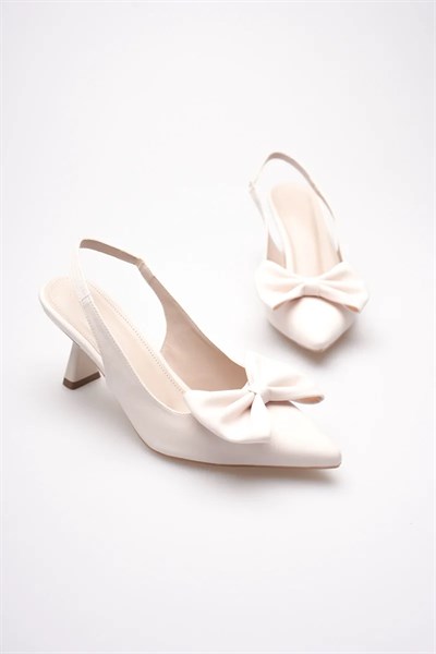 Bej Fiyonklu Kitten Topuklu Slingback Kadın Ayakkabı TR08MS24B