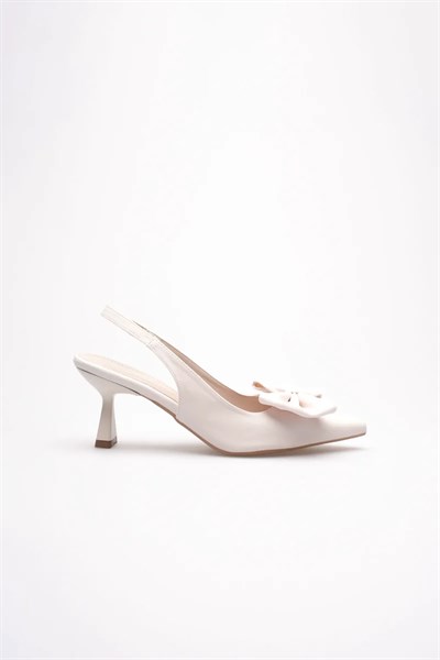 Bej Fiyonklu Kitten Topuklu Slingback Kadın Ayakkabı TR08MS24B