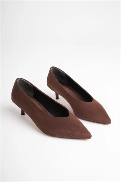 Kadın Acı Kahve Süet 4 cm İnce Topuklu Stiletto TR05MS02K
