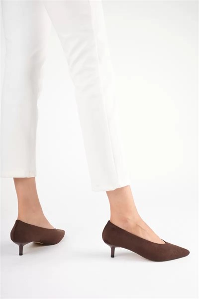 Kadın Acı Kahve Süet 4 cm İnce Topuklu Stiletto TR05MS02K