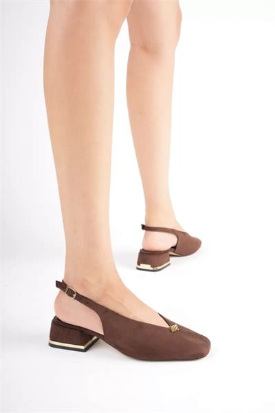 Kadın Acı Kahve Süet 4 cm Kalın Topuklu Ayakkabı TR05MS01K