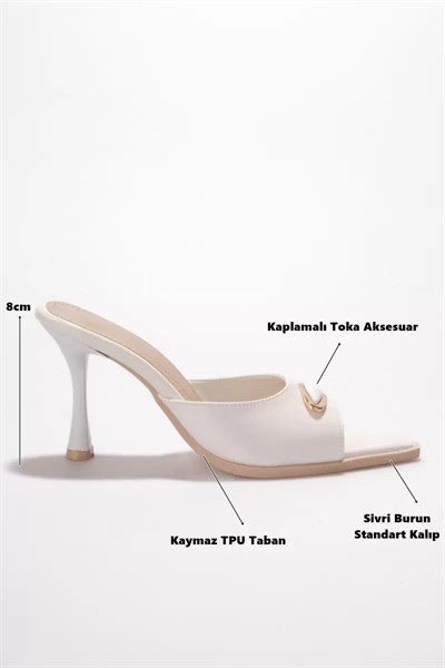 Kadın Beyaz Rugan Sivri Burun 8cm İnce Topuklu Abiye Terlik TR42MY01B