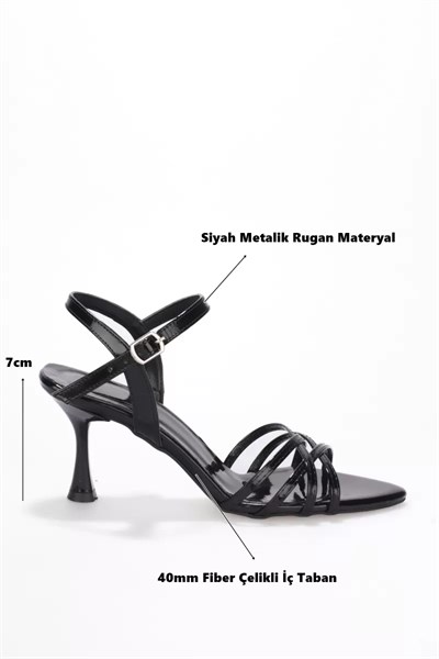 Kadın Siyah Metalik Rugan 7cm İnce Topuklu Abiye Ayakkabı TR45MY01A