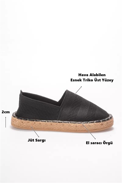 Kadın Siyah Triko Jüt Sargı El Yapımı Espadril TR44MY01A