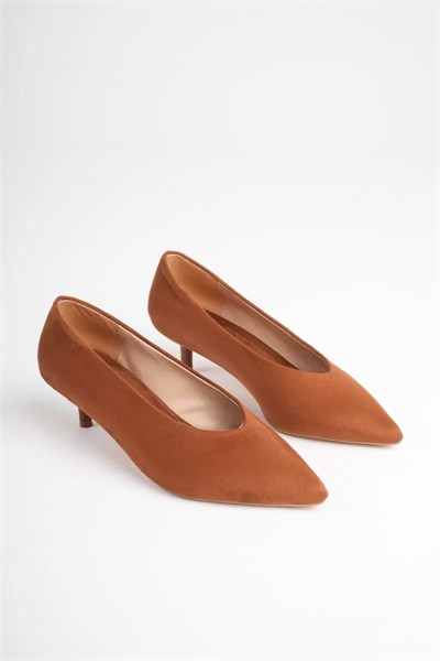 Kadın Taba Süet 4 cm İnce Topuklu Stiletto TR05MS02J