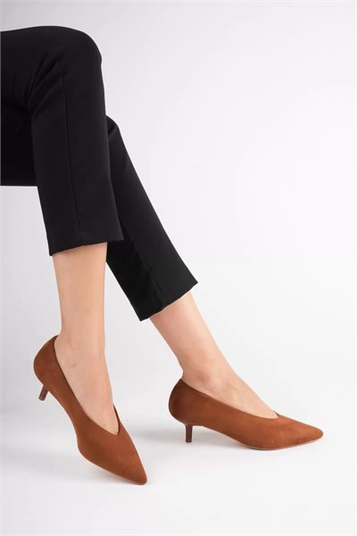 Kadın Taba Süet 4 cm İnce Topuklu Stiletto TR05MS02J