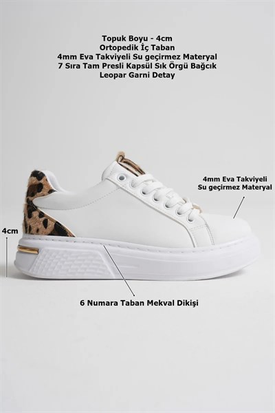 Leopar Detaylı Beyaz Kadın Spor Ayakkabı TR01MS03C