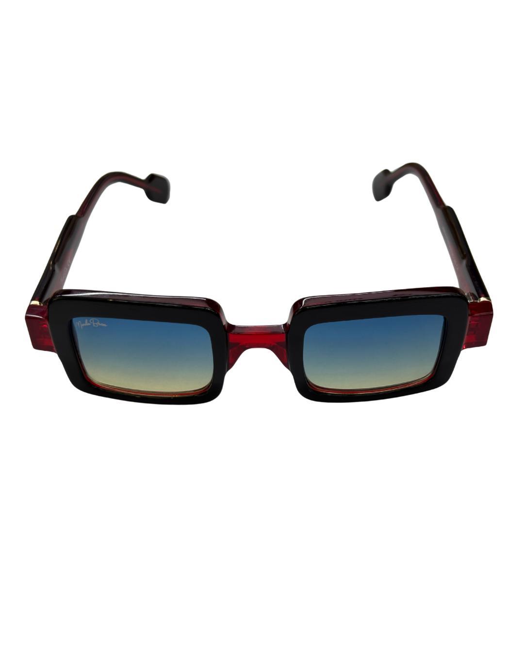 Morlin Bron MBS-S1143 Kemik Kırmızı Siyah Kare Çerçeve Mavi Degrade Cam Kadın, Erkek ve Unisex Güneş Gözlüğü