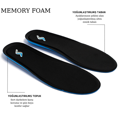  Memory Foam Ortapedik Yastıklı Unisex 100 Model Tabanlık SİYAH