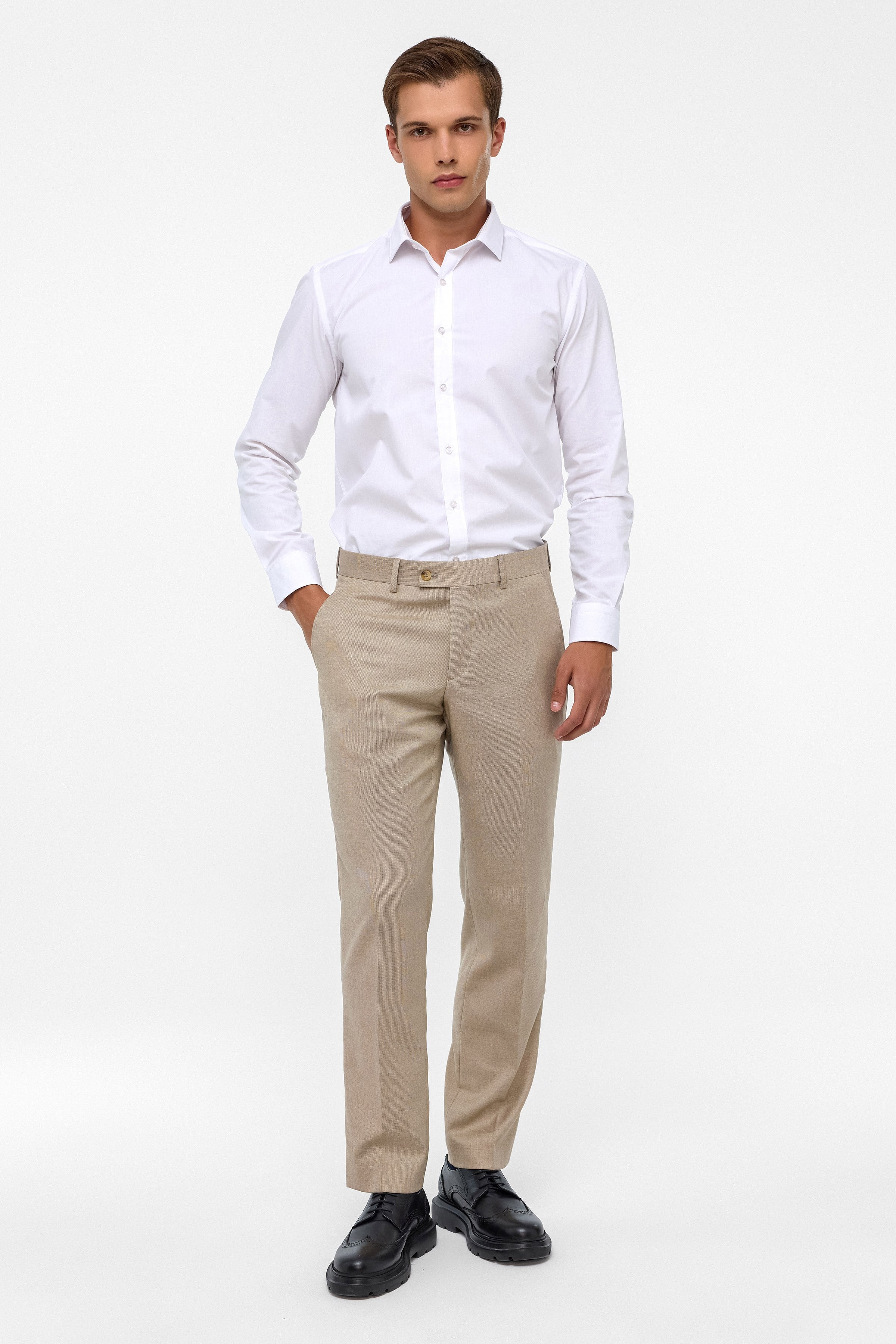 Süvari Bej Regular Armürlü Pantolon