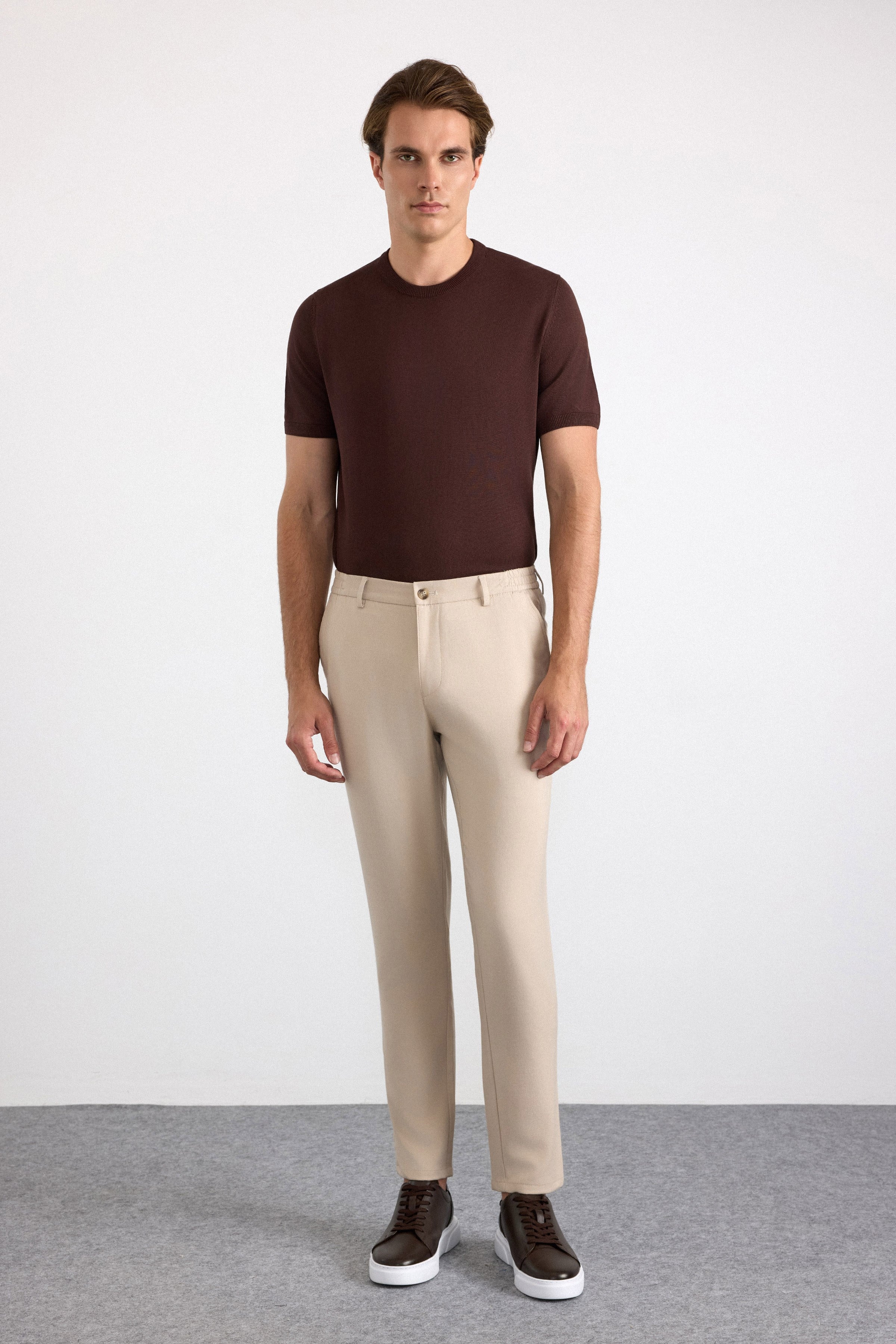 Süvari Bej Slim Düz Jogger Pantolon