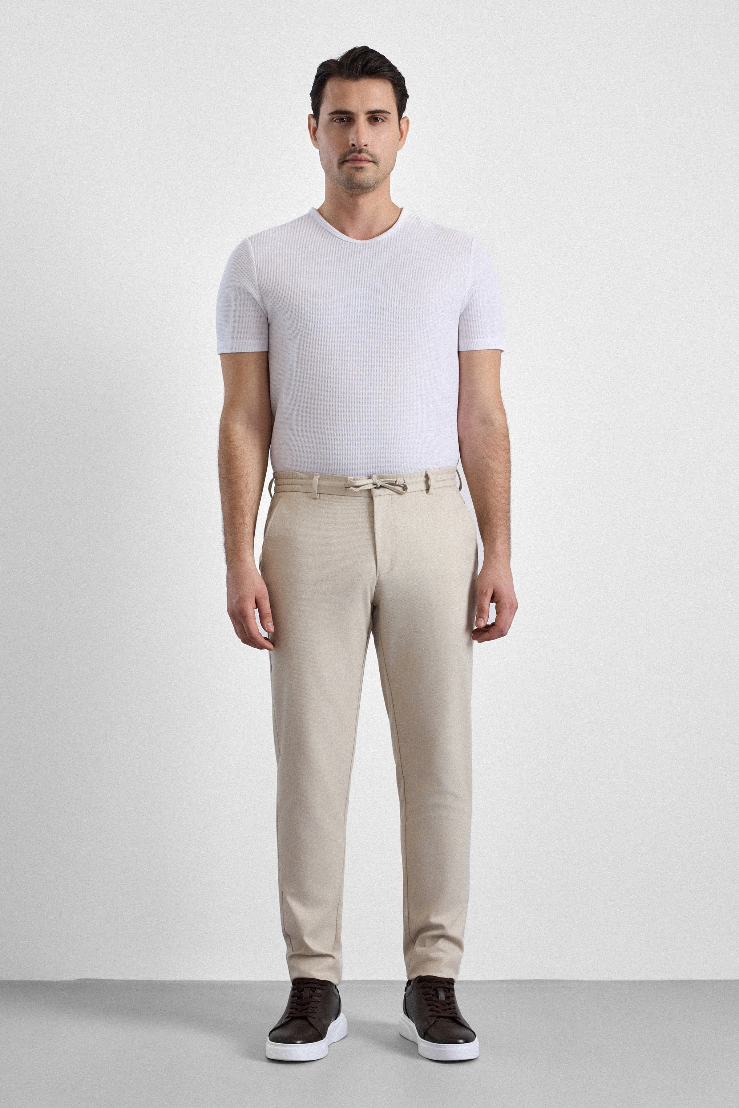 Süvari Bej Slim Düz Jogger Pantolon