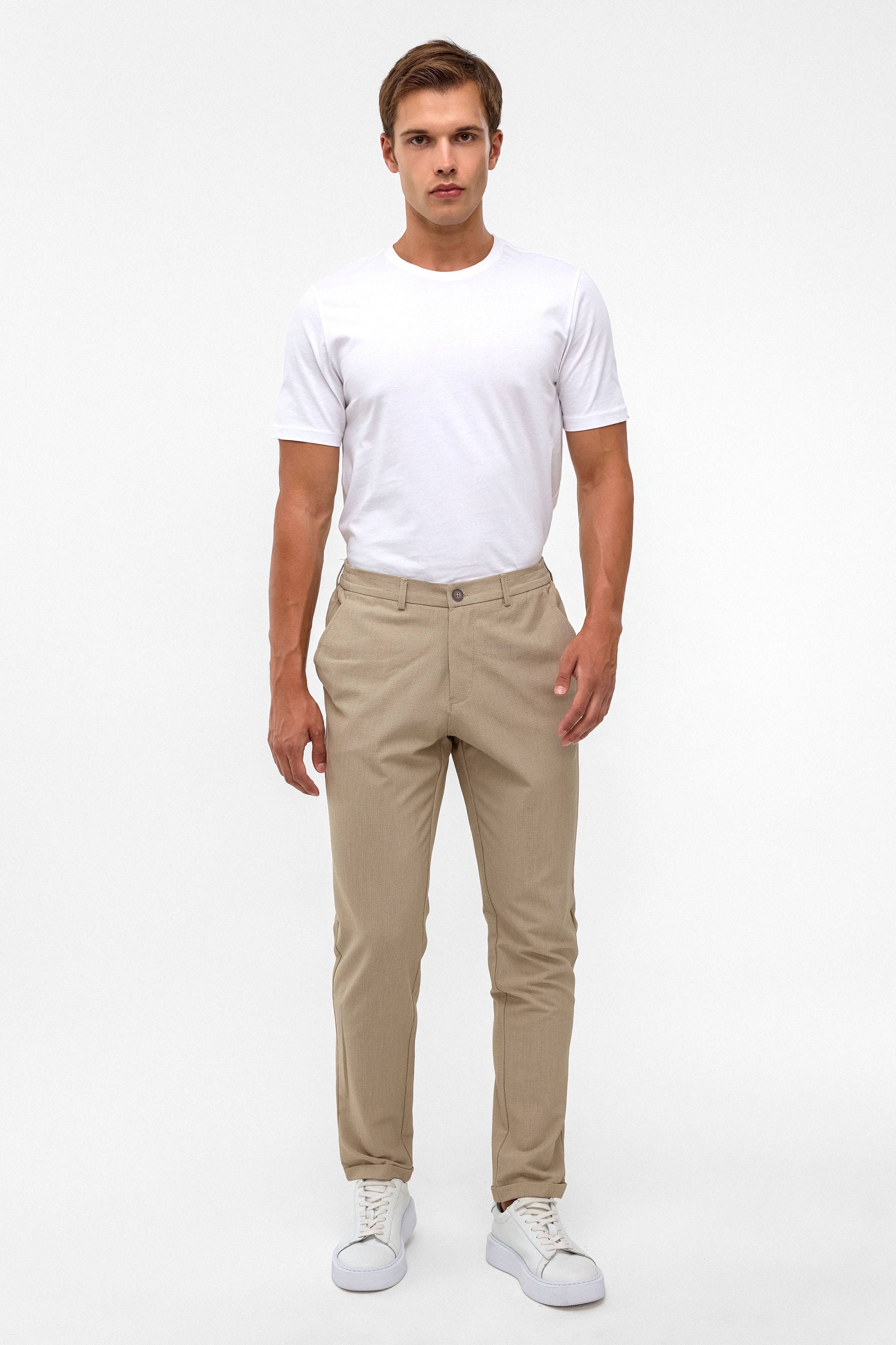 Süvari Bej Slim Düz Jogger Pantolon