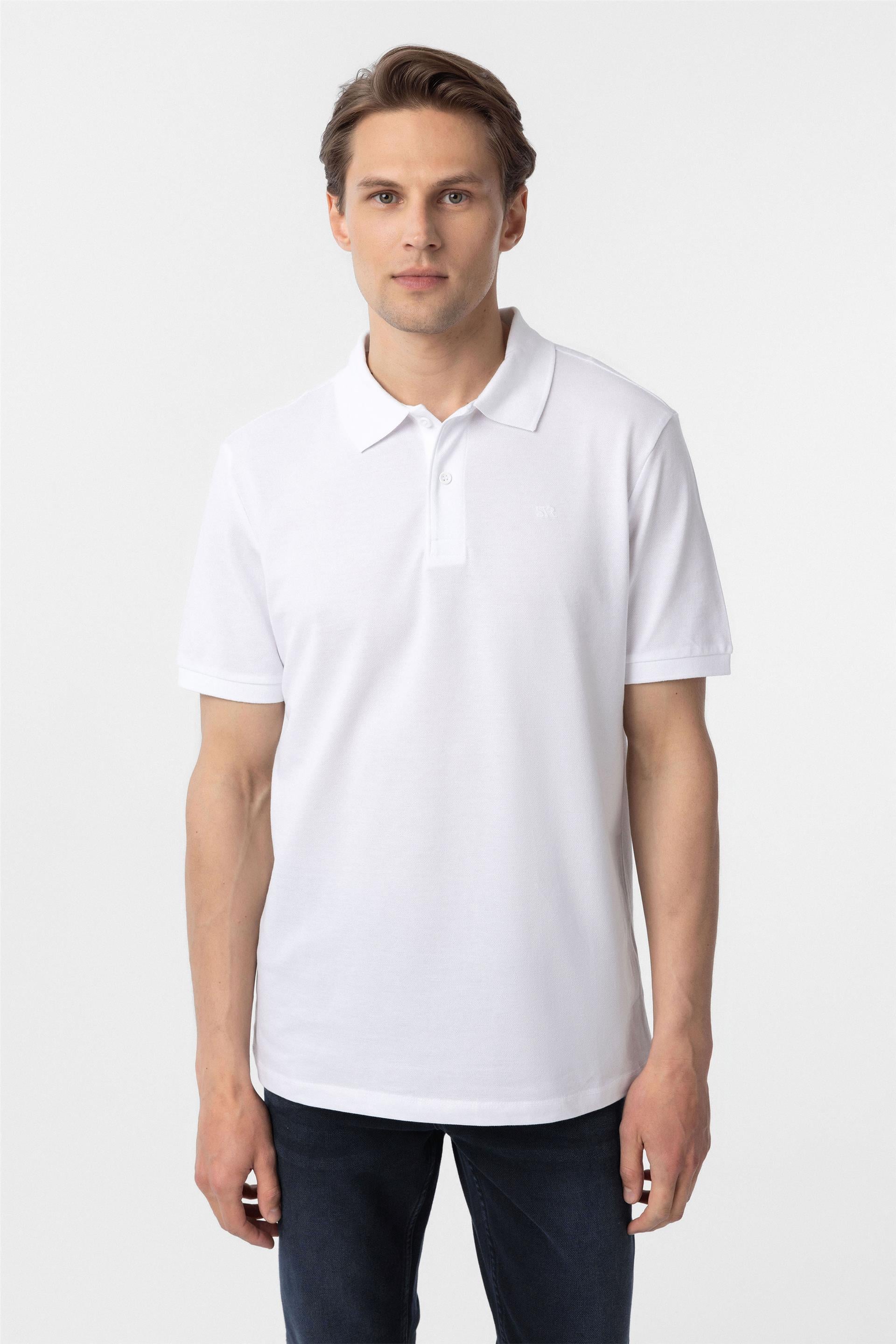 Beyaz Regular Düz Polo Yaka Tişört