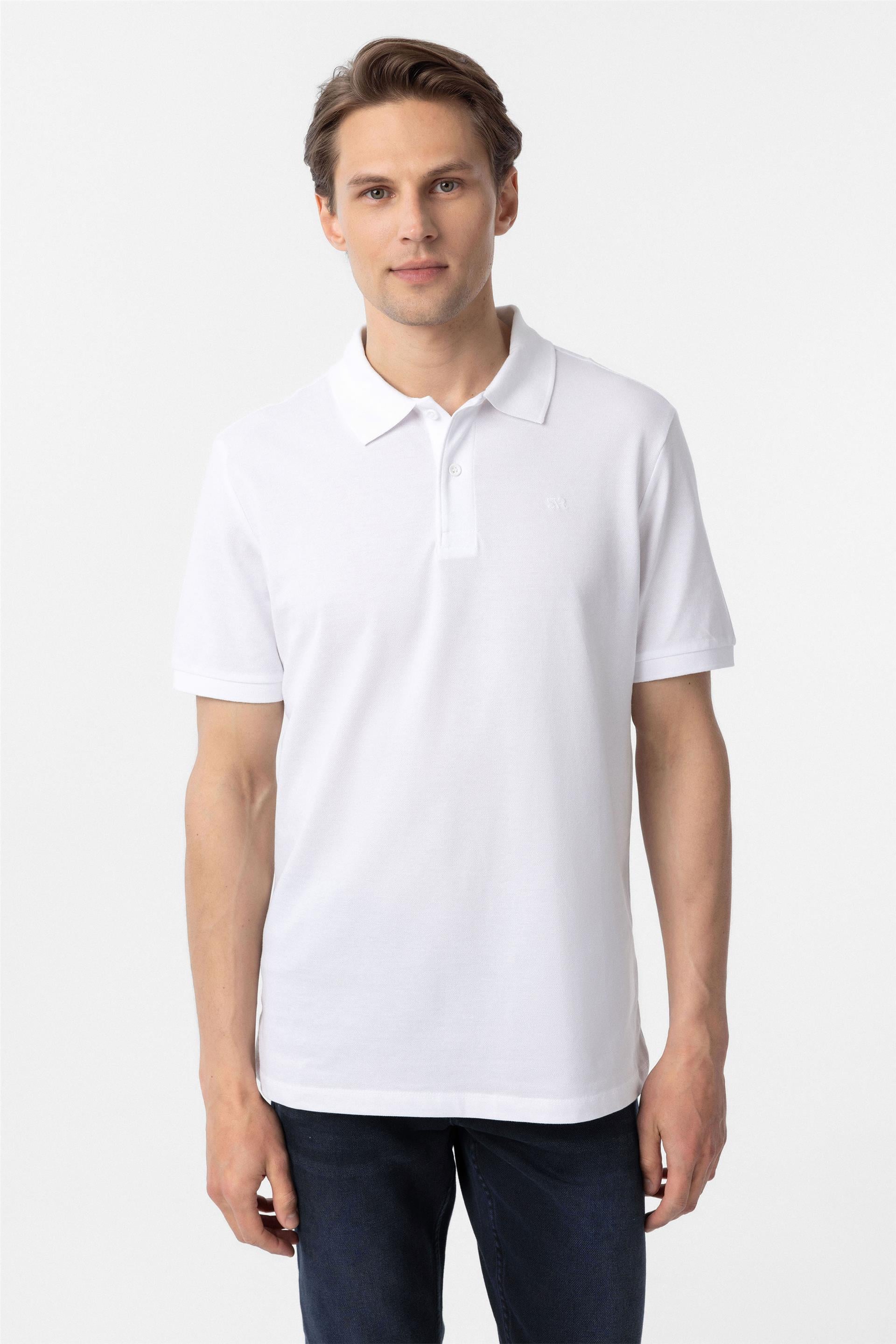 Beyaz Regular Düz Polo Yaka Tişört