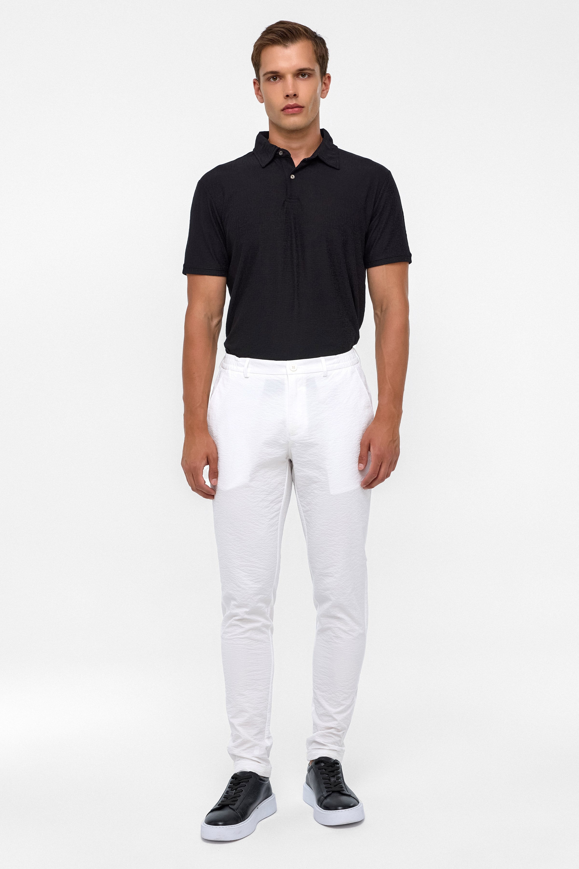 Süvari Beyaz Slim Armürlü Jogger Pantolon