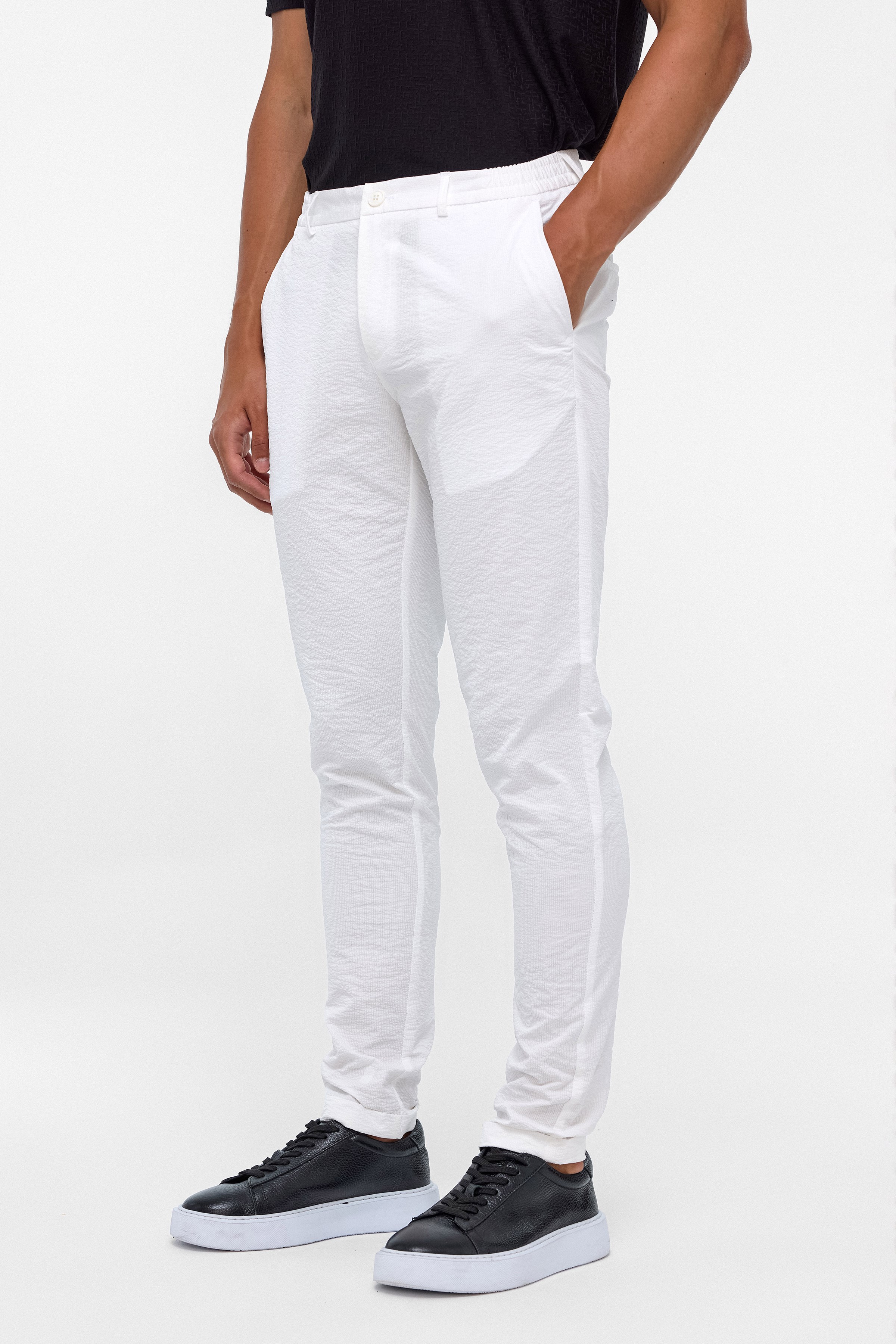 Süvari Beyaz Slim Armürlü Jogger Pantolon görsel 3