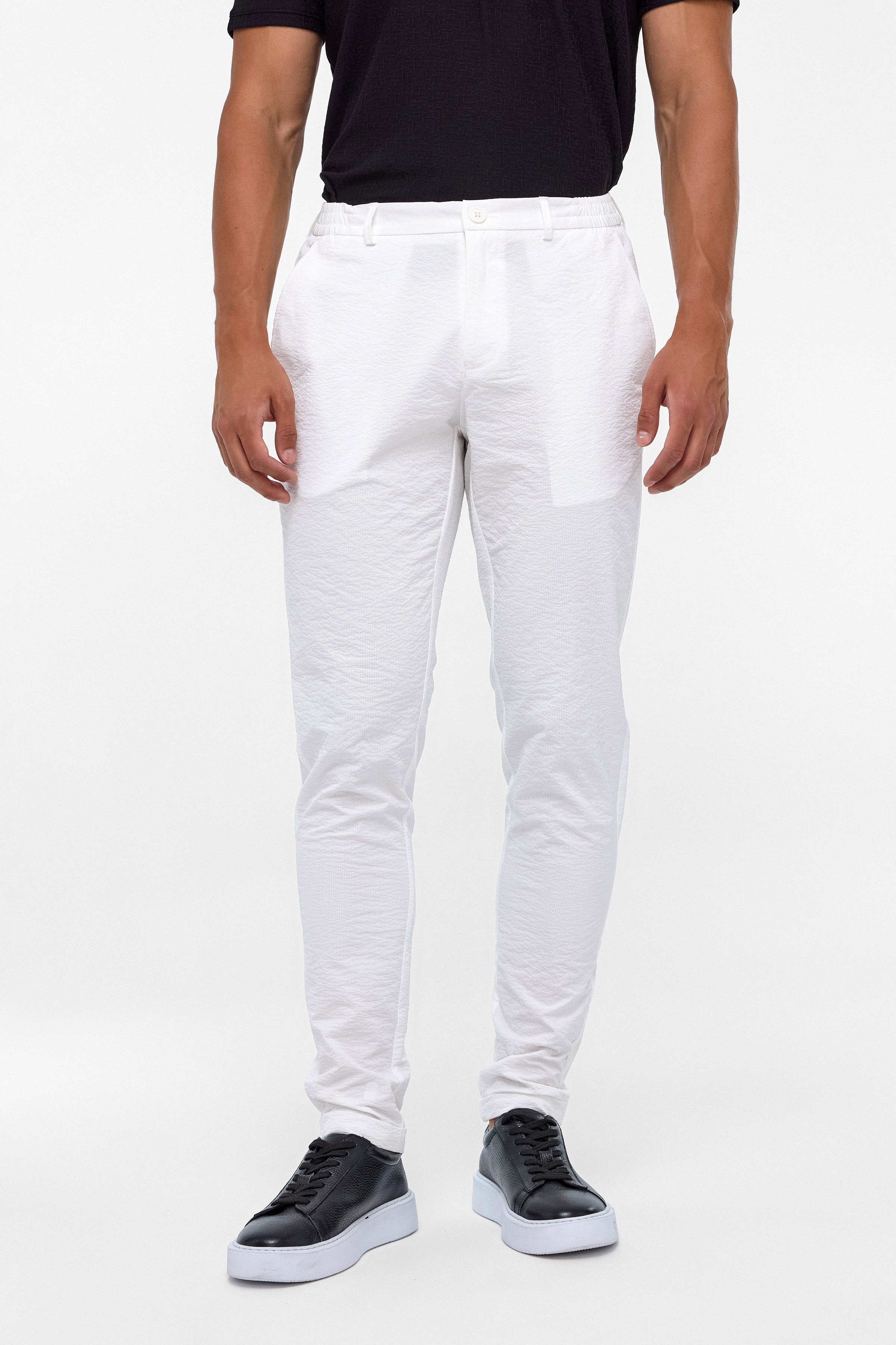 Süvari Beyaz Slim Armürlü Jogger Pantolon görsel 2