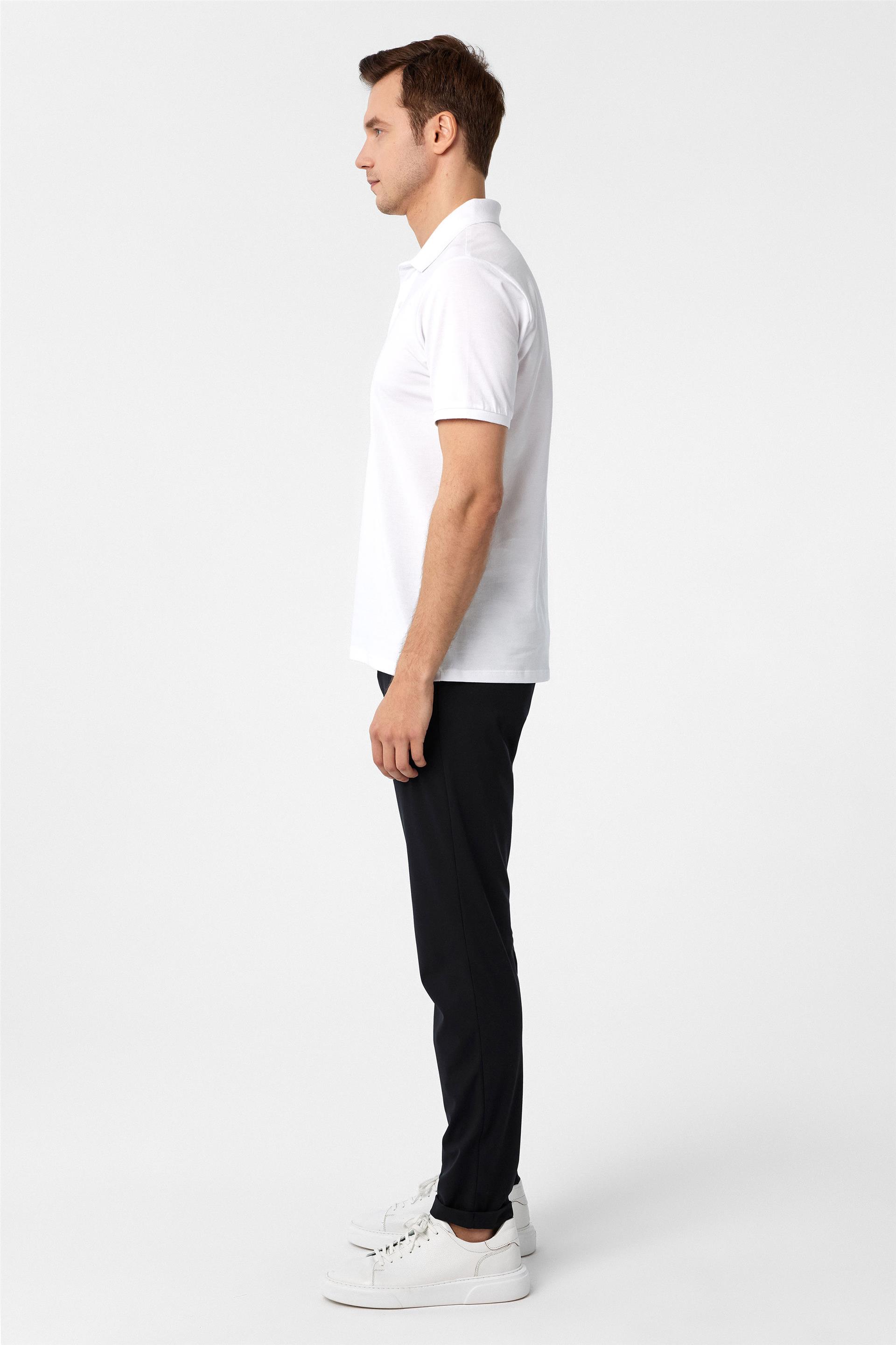 Beyaz Slim Fit Armürlü Polo Yaka Tişört