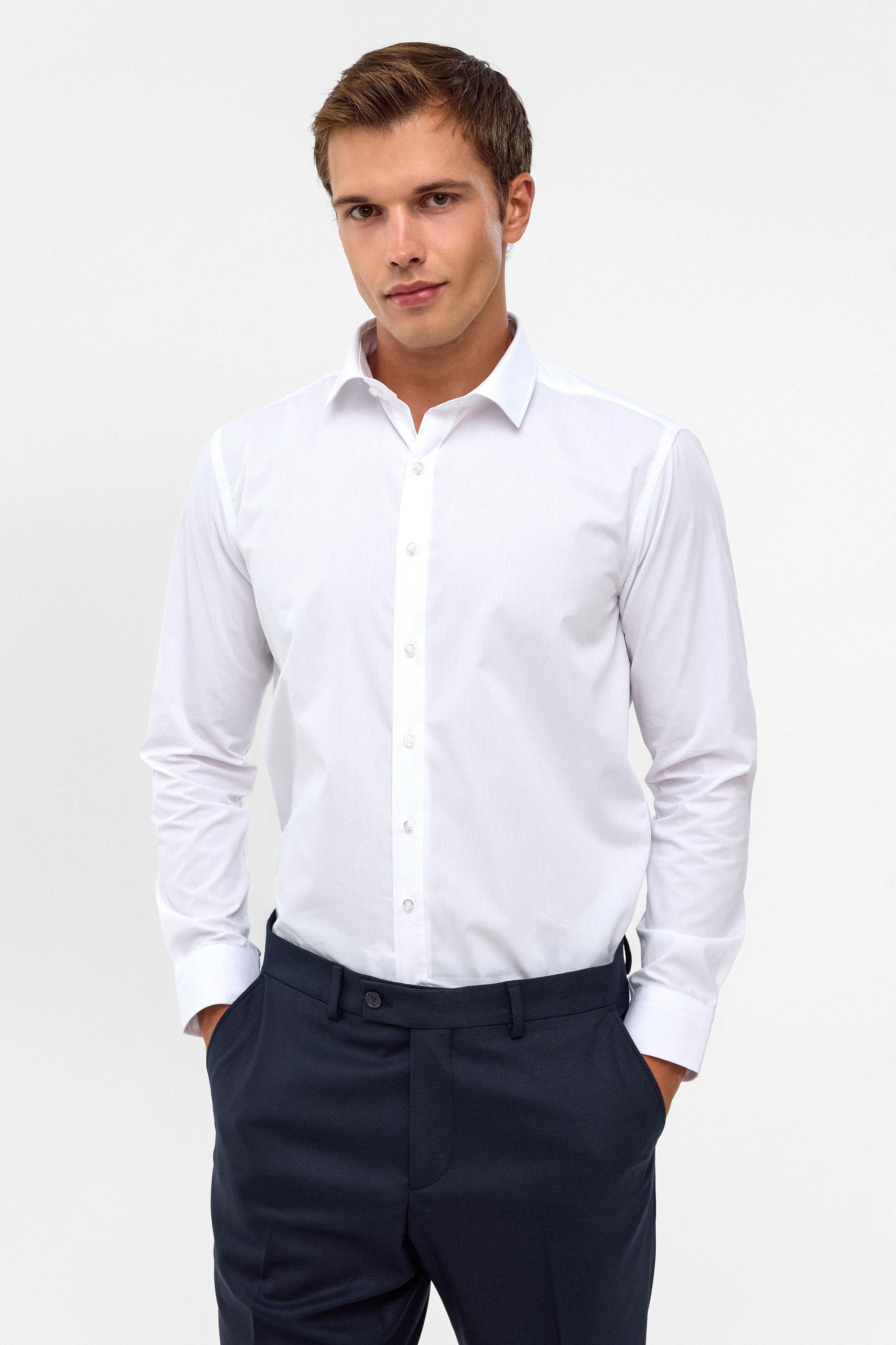 Süvari Beyaz Slim Fit Düz Klasik Yaka Gömlek