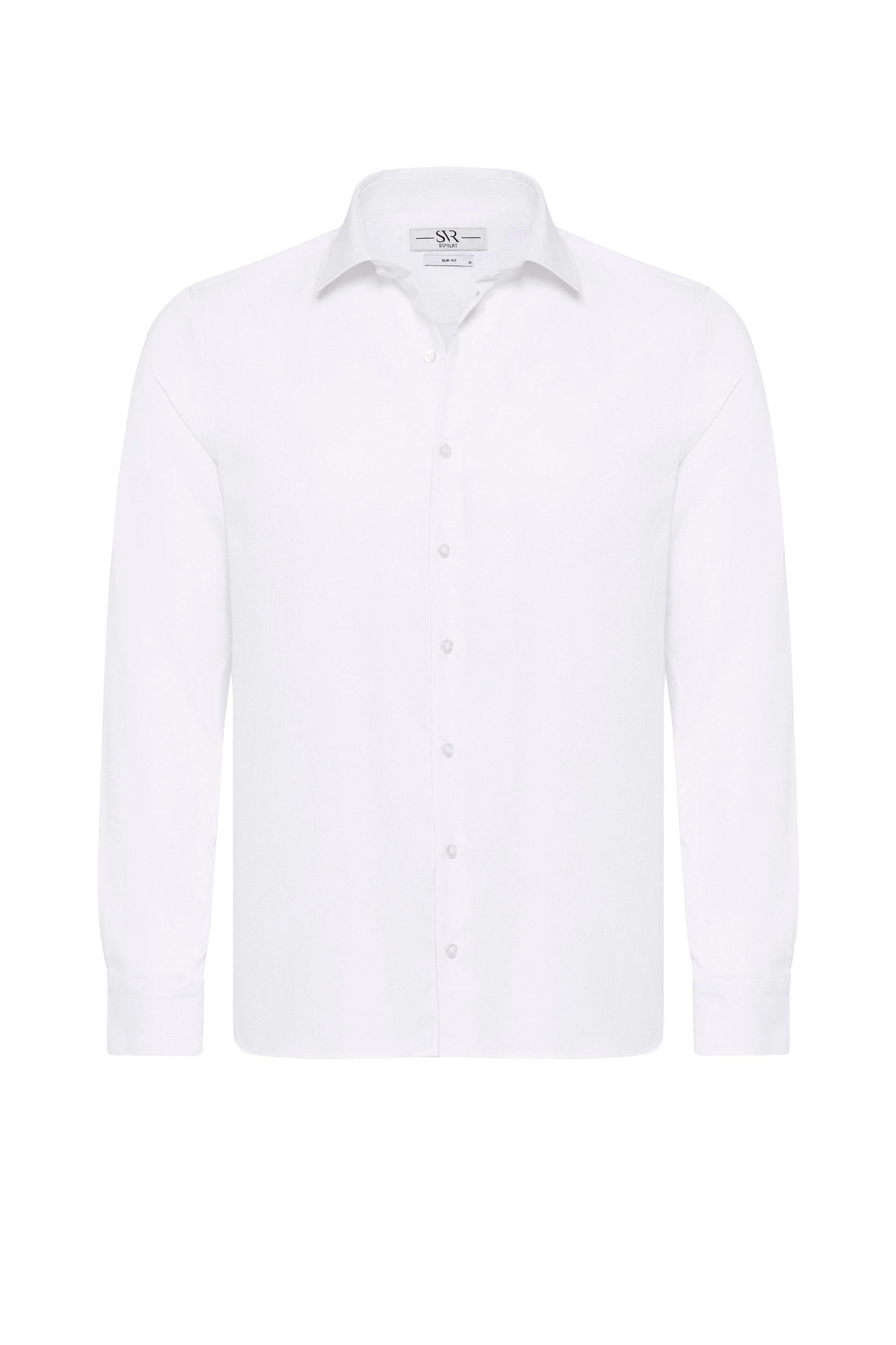 Süvari Beyaz Slim Fit Düz Klasik Yaka Gömlek