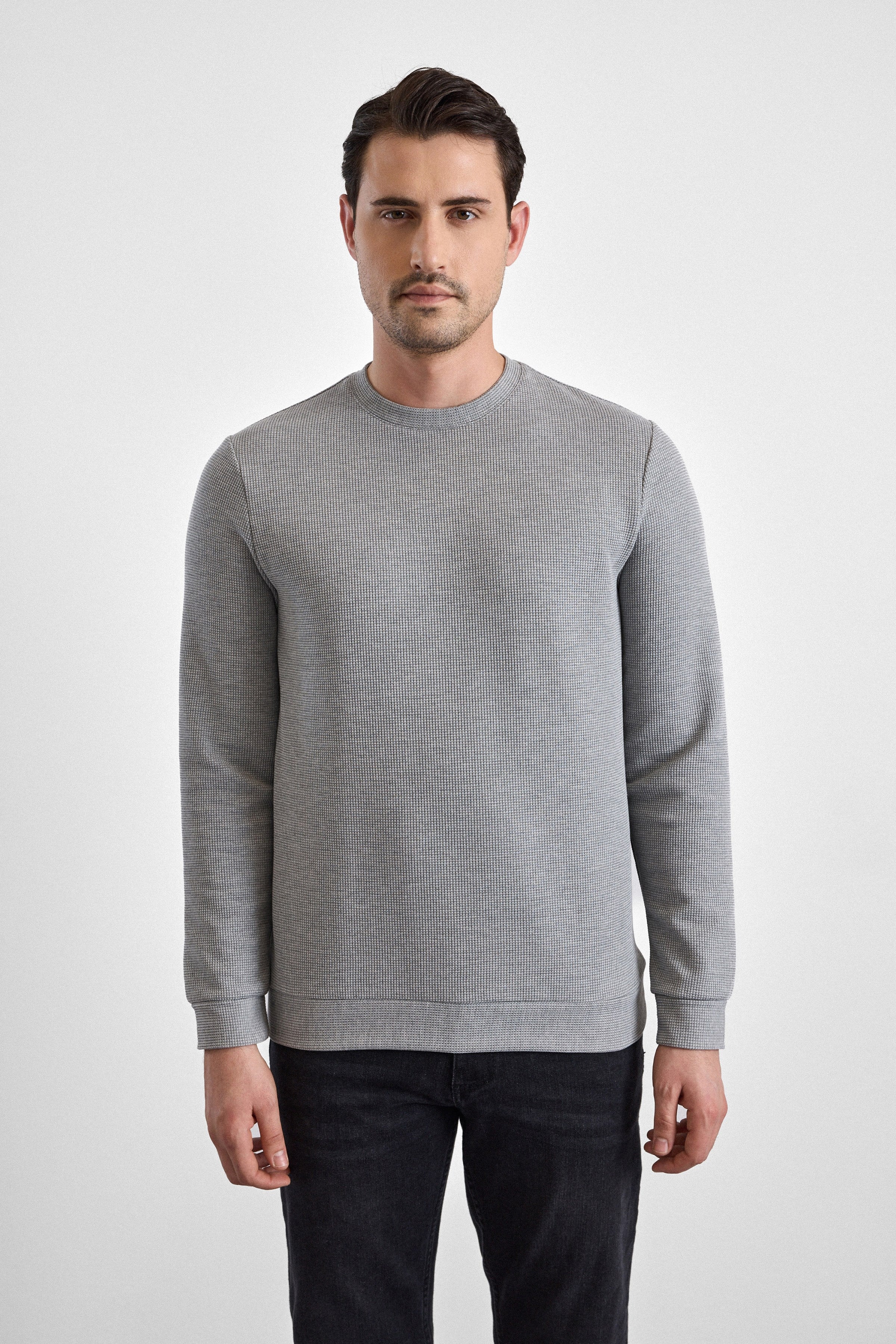 Süvari Gri Regular Düz Bisiklet Yaka Sweatshirt