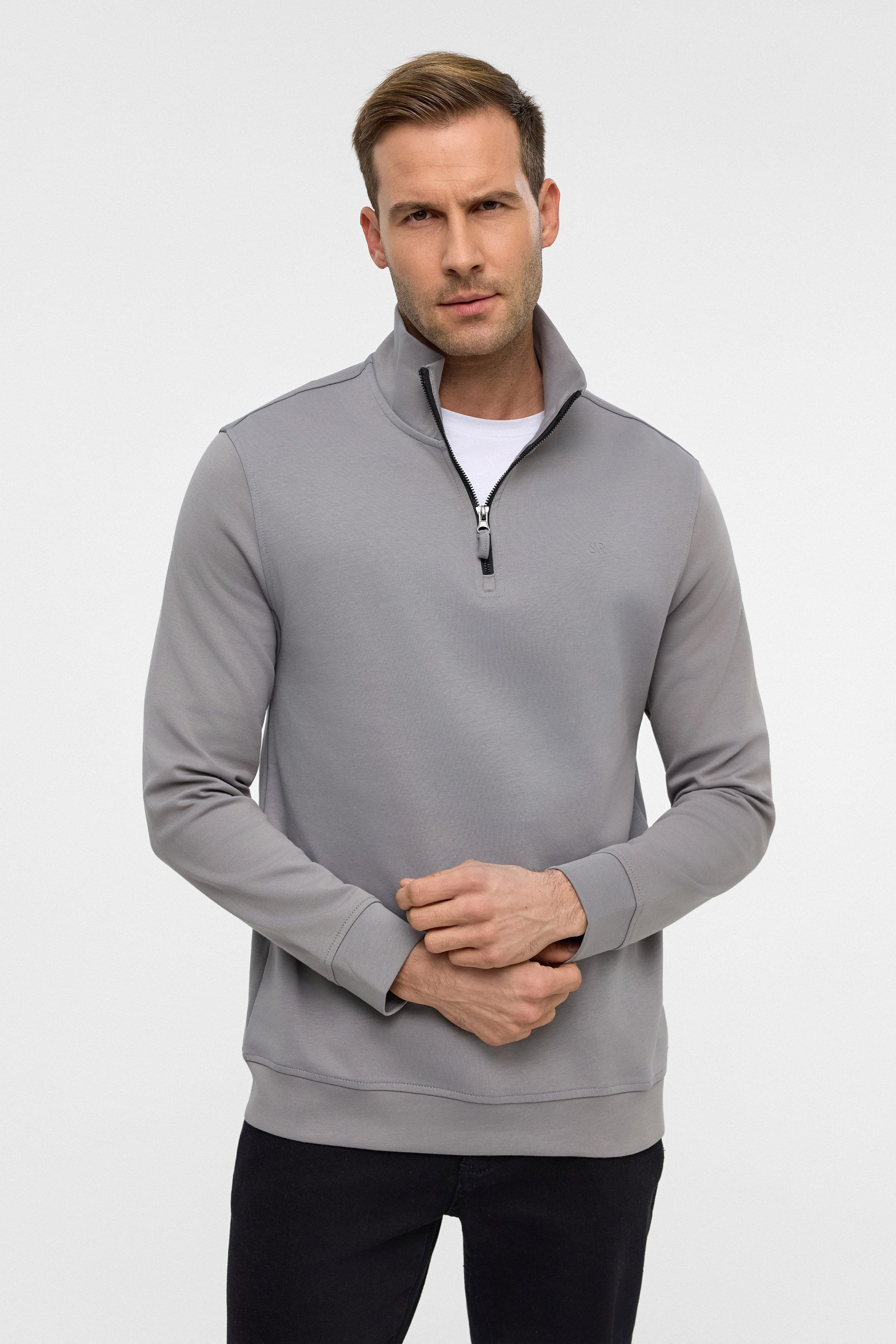 Süvari Gri Regular Düz Yarım Balıkçı Yaka Sweatshirt görsel 2