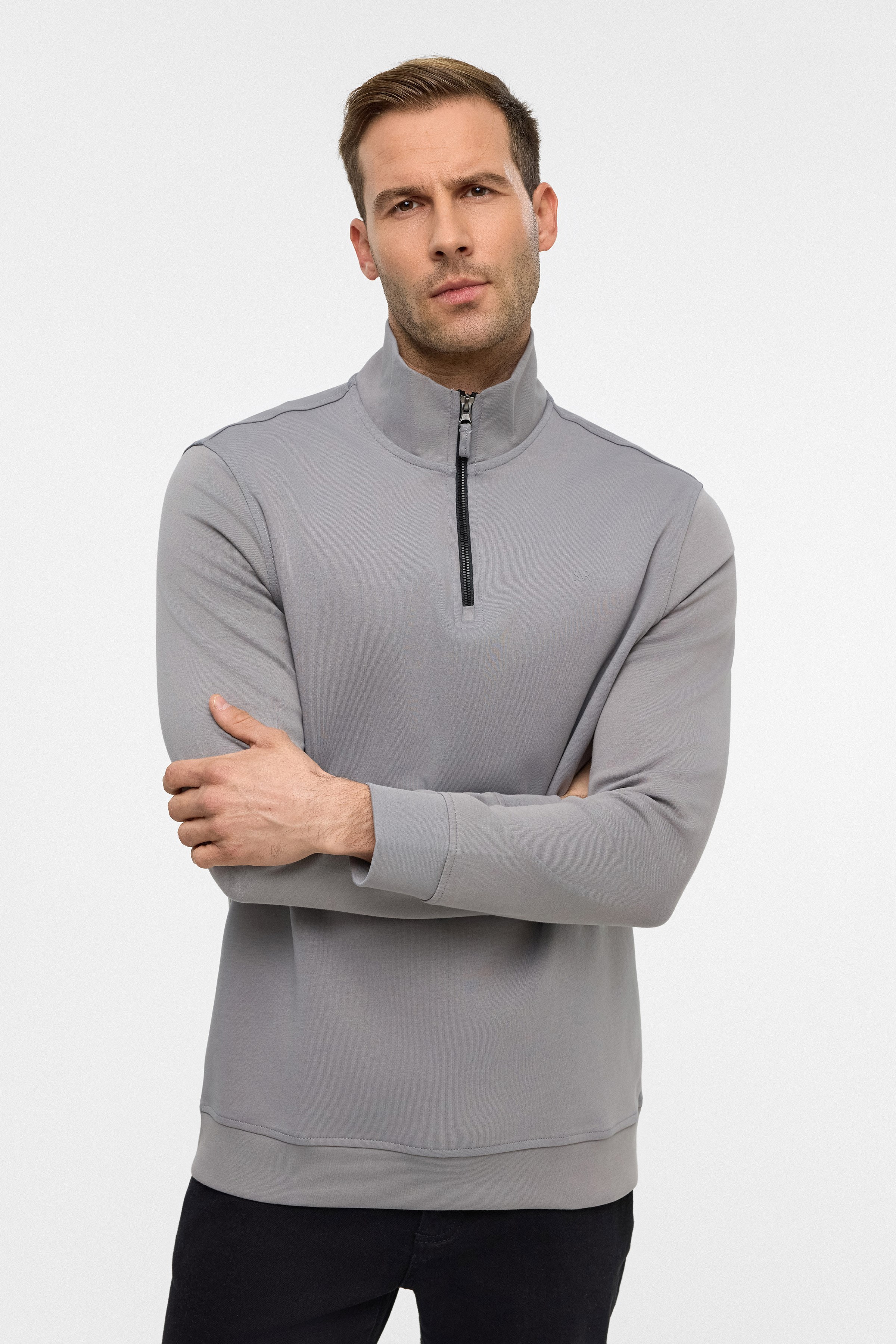 Süvari Gri Regular Düz Yarım Balıkçı Yaka Sweatshirt görsel 3