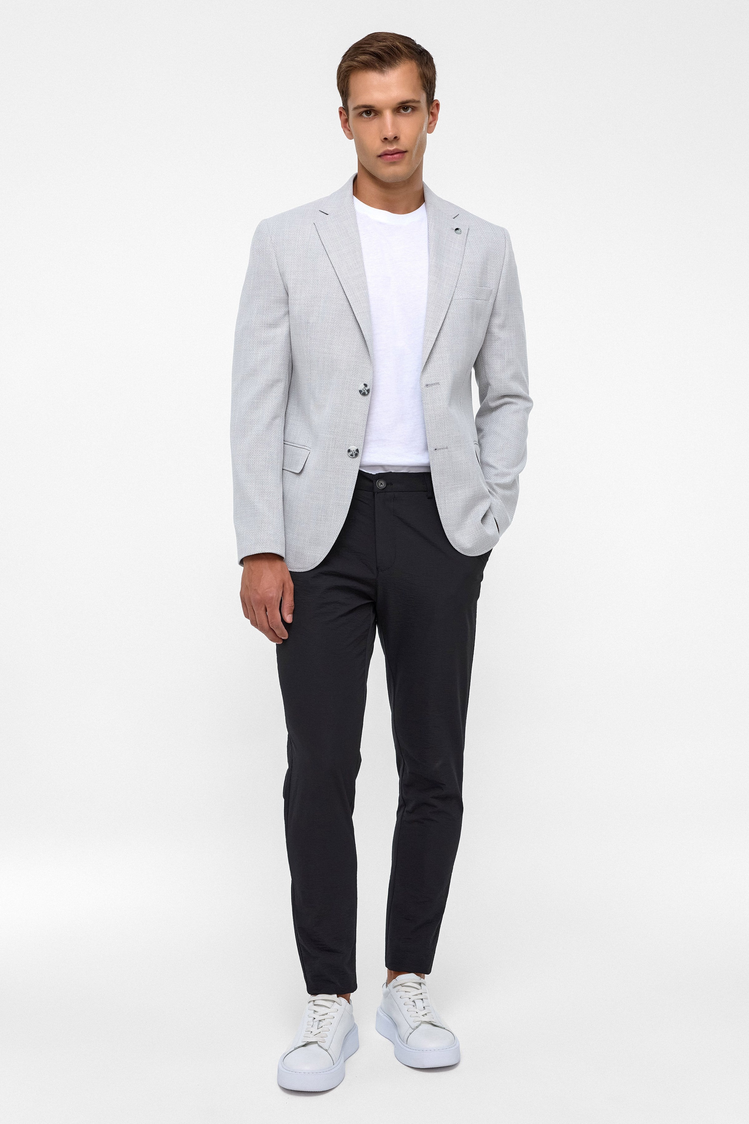 Süvari Gri Slim Desenli Mono Yaka 6 Drop Ceket
