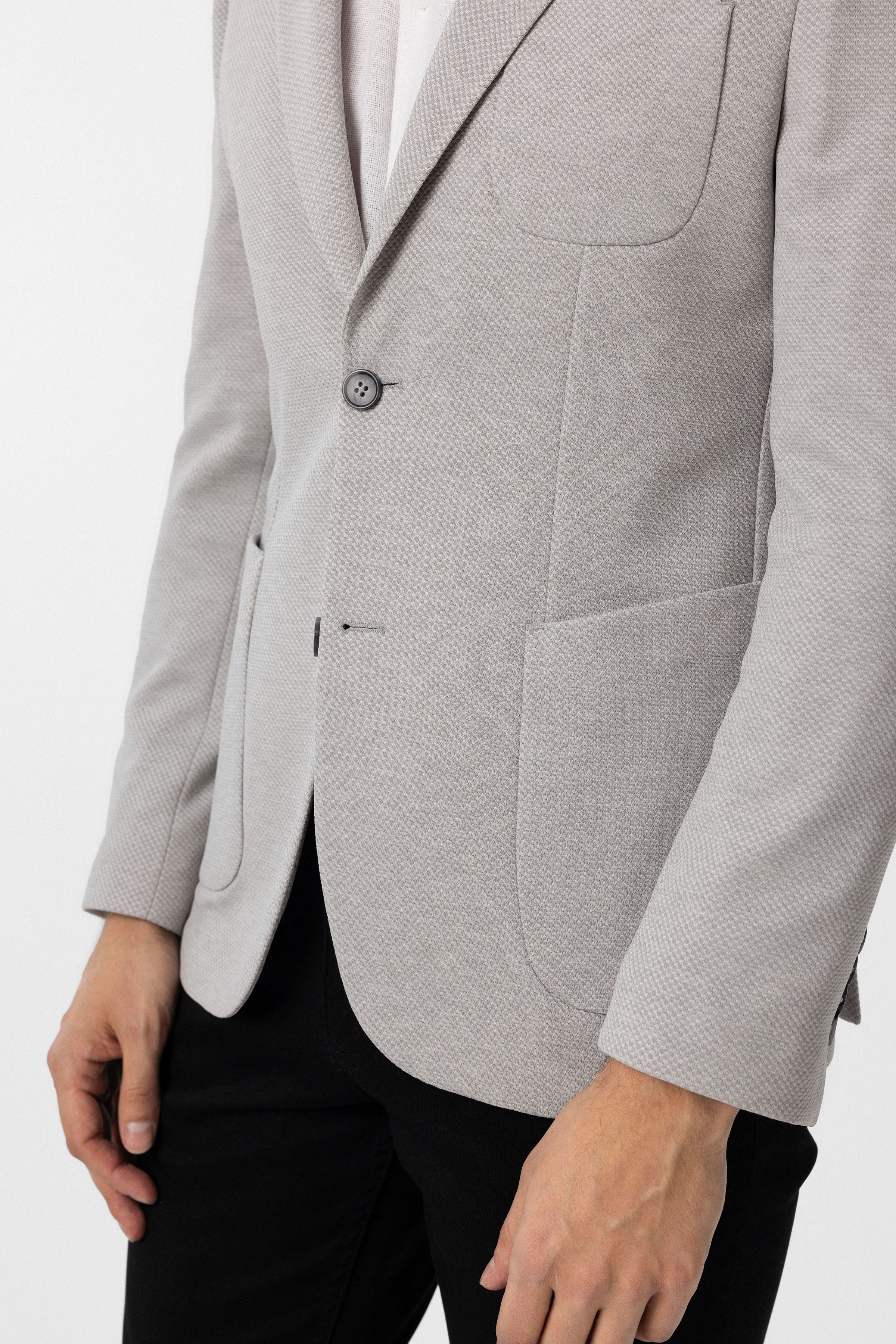 Gri Slim Fit Armürlü Sivri Yaka 6 Drop Ceket