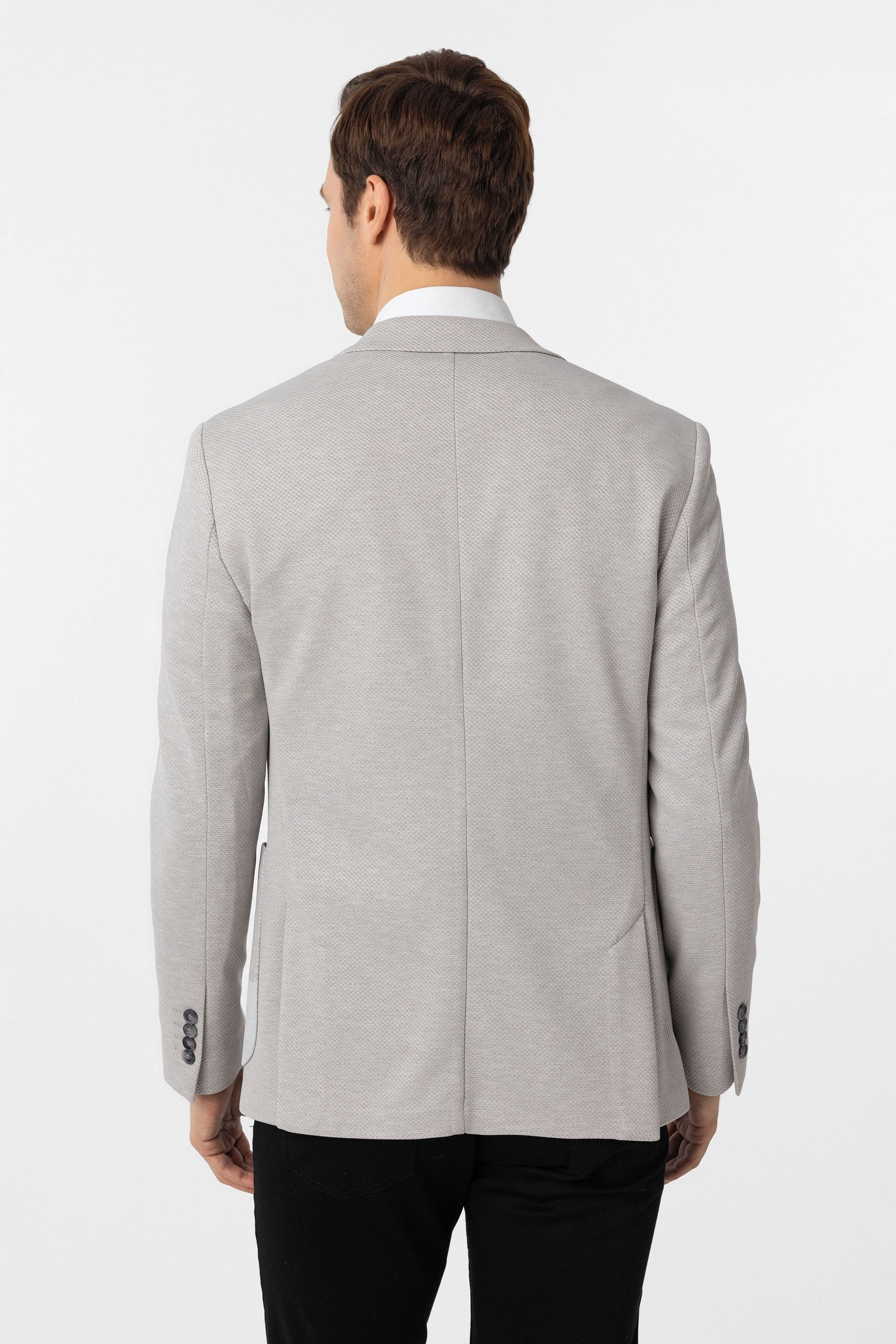 Gri Slim Fit Armürlü Sivri Yaka 6 Drop Ceket