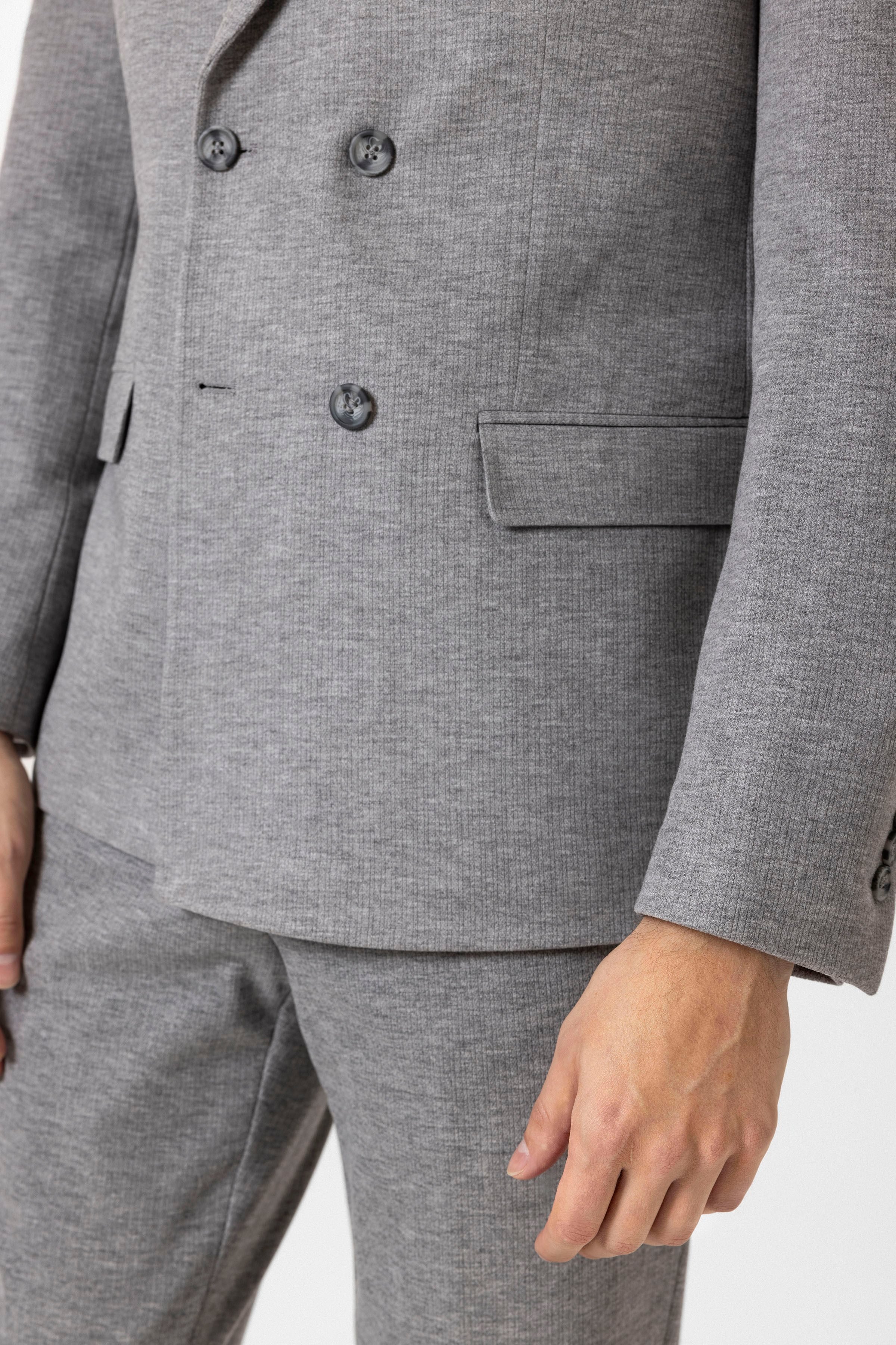 Gri Slim Fit Desenli Kruvaze Yaka 6 Drop Spor Takım Elbise