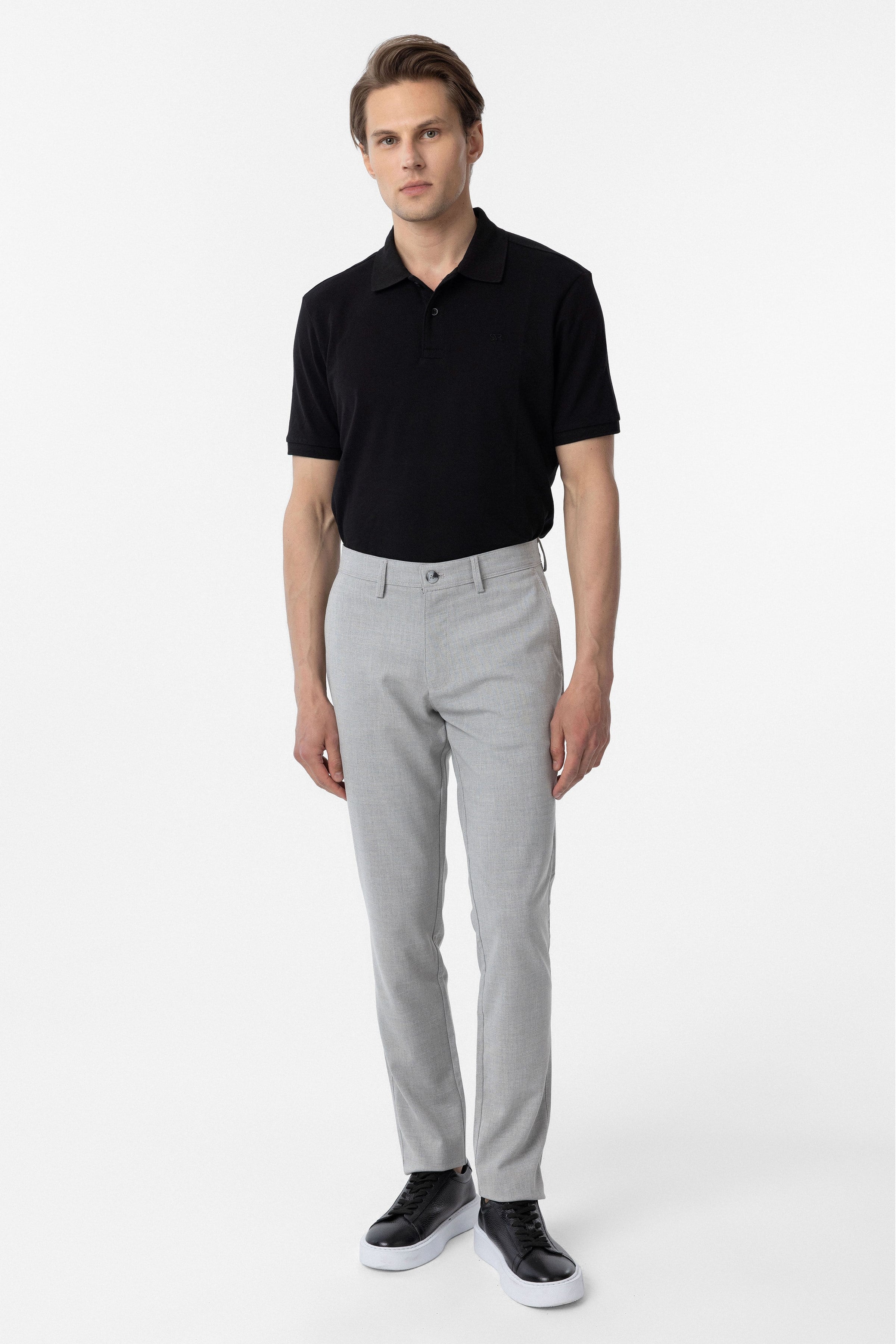Gri Slim Fit Desenli Kumaş Pantolon