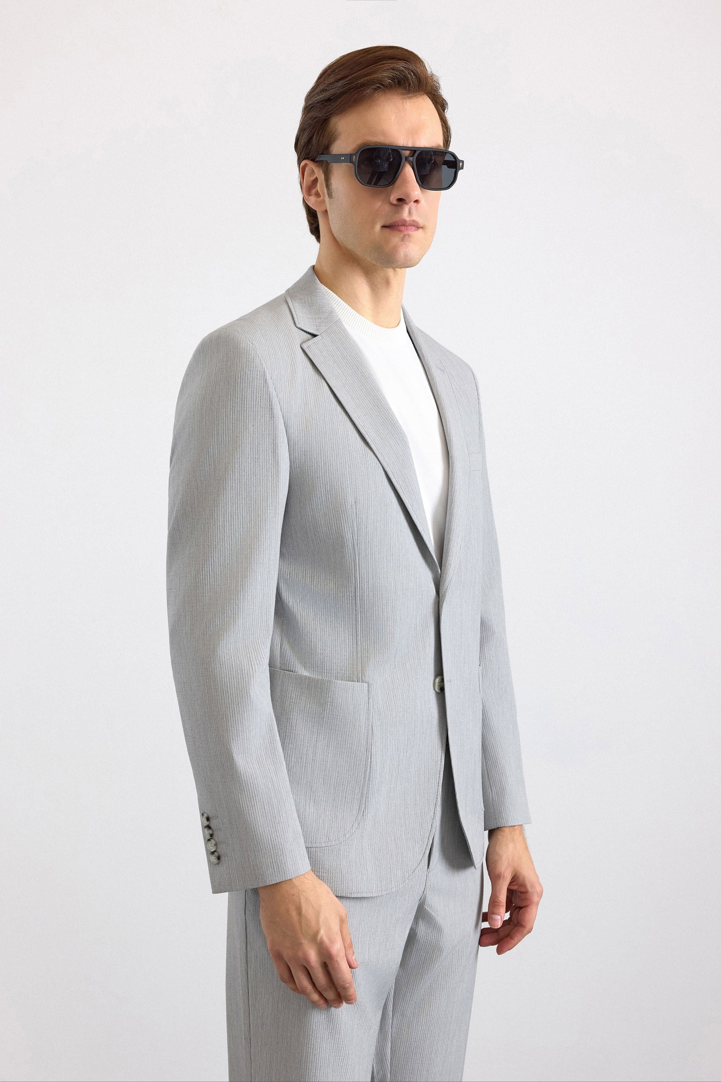 Gri Slim Mono Yaka Düz Torba Cep 6 Drop Spor Takım Elbise