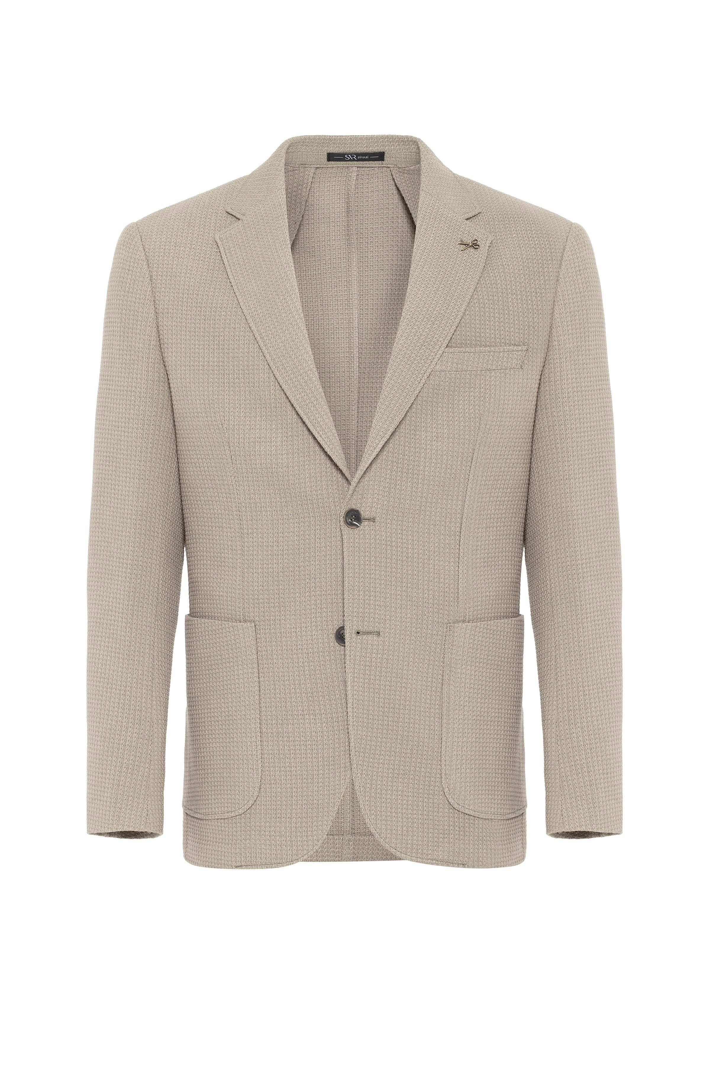 Süvari Haki Slim Fit Desenli Mono Yaka 6 Drop Ceket