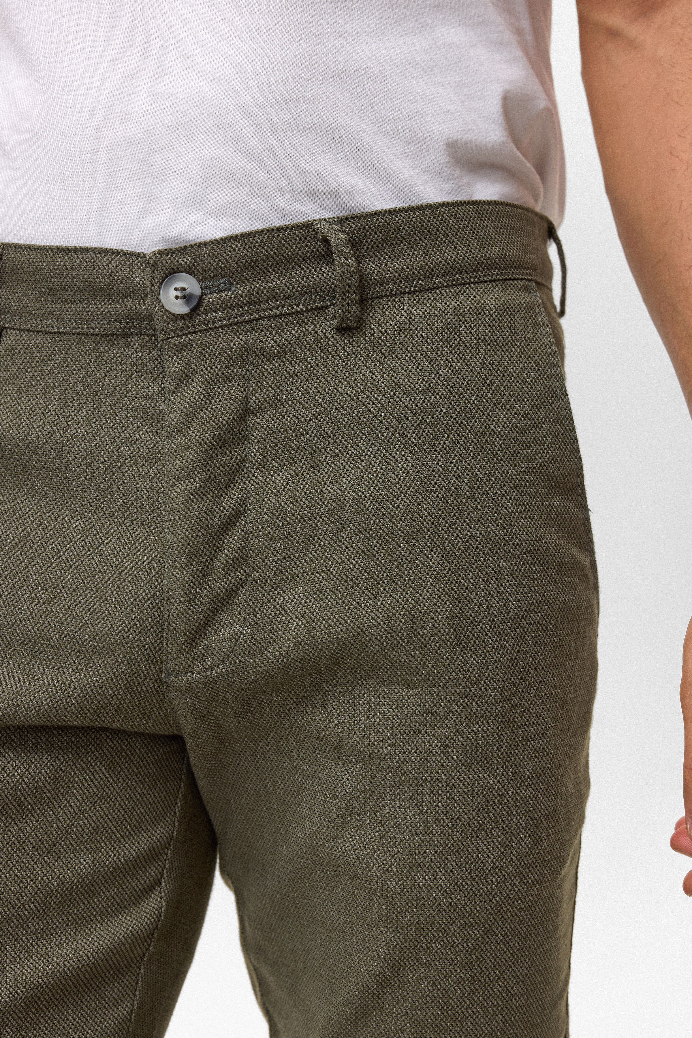 Süvari Koyu Haki Slim Armürlü Kanvas Pantolon görsel 3